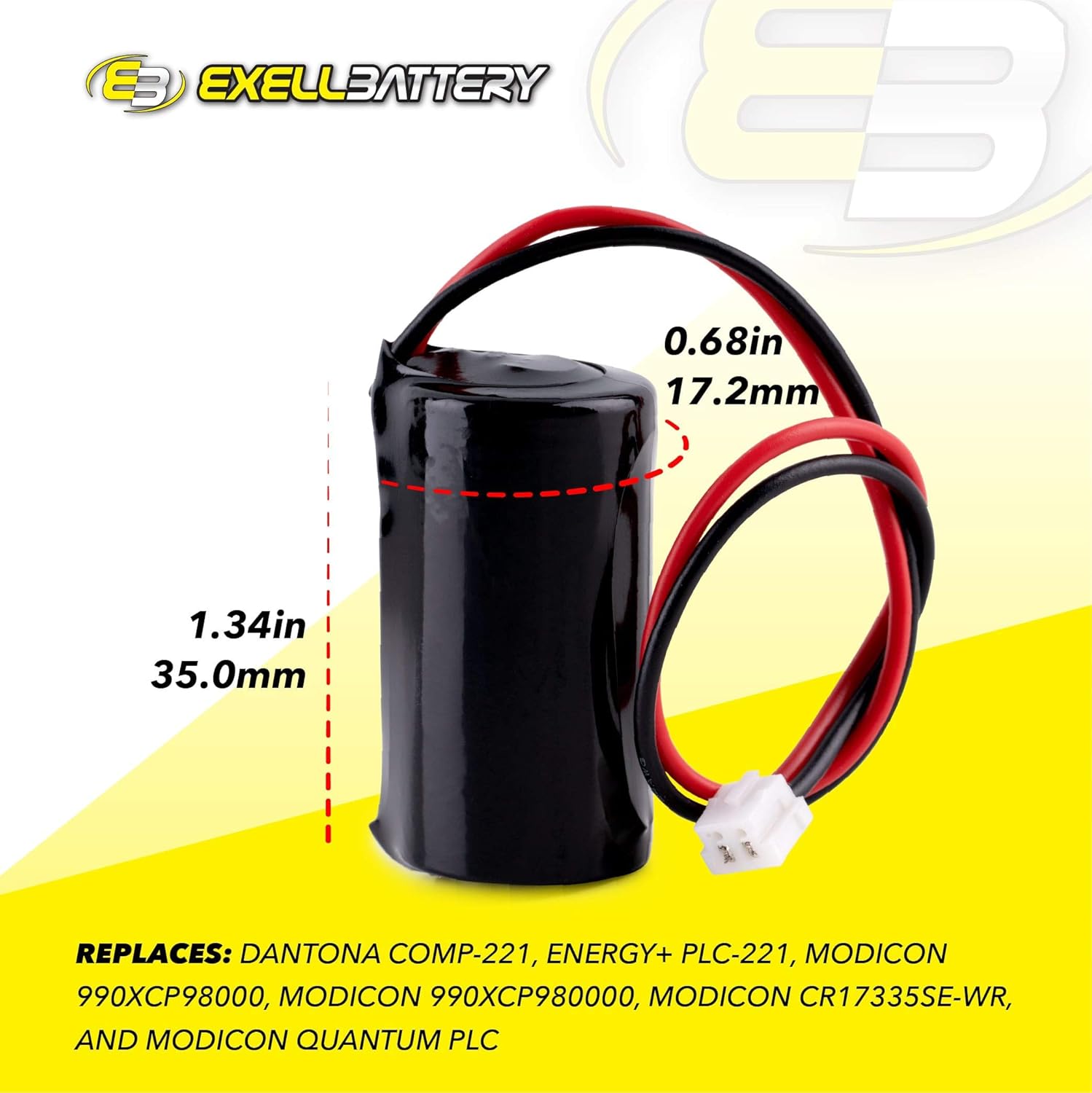 Exell Battery (5-Pack) 3V Lithium PLC Computer Backup Battery Replaces COMP-221, Modicon 990XCP98000, Modicon 990XCP980000, Modicon CR17335SE-WR, Modicon Quantum PLC
