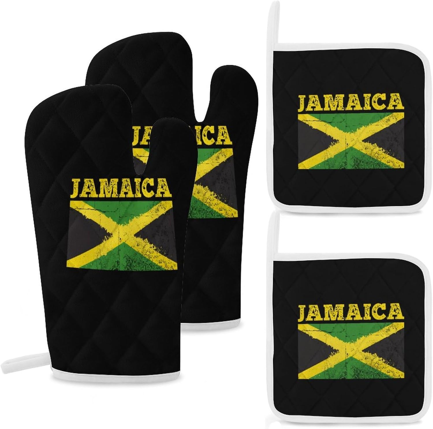 Flag of Jamaica Oven Mitts and Pot Holders 4Pcs Set Heat Resistant Cooking Mitts Hot Pads