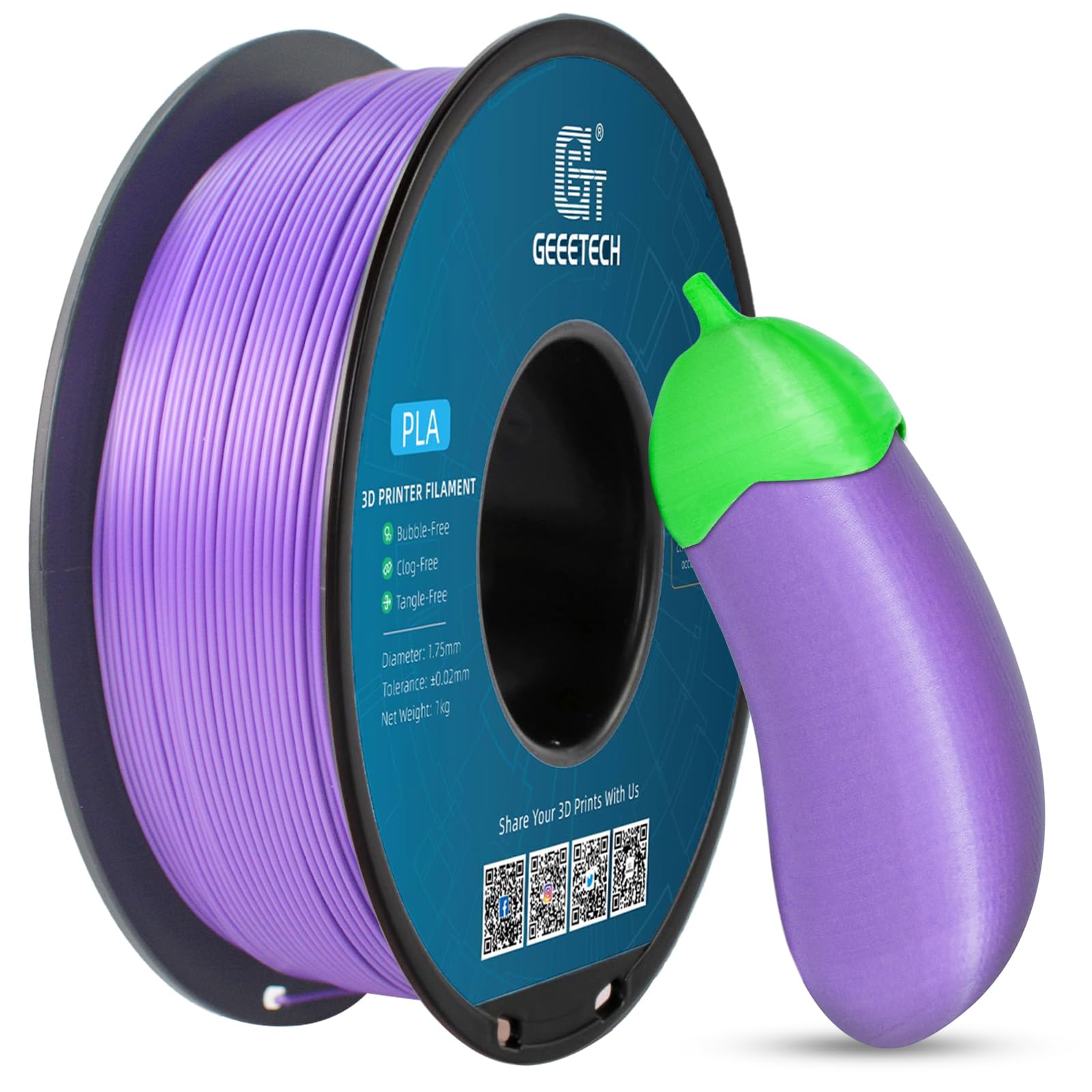 Geeetech Purple PLA 3D Printer Filament, 1kg Spool (2.2lbs), Upgrade Tidy Winding Tangle-Free, 1.75mm Dimensional Accuracy +/- 0.02 mm, 3D Printing