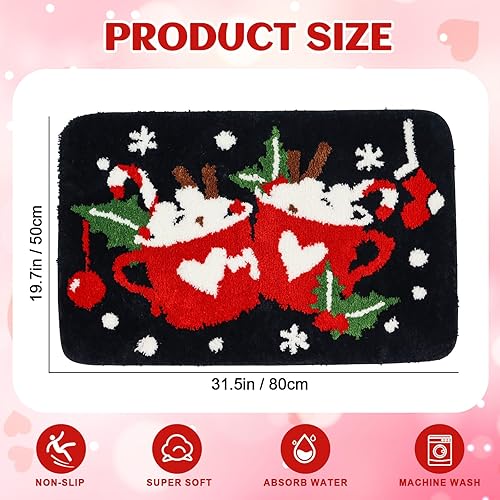 Miniatura 2 de Tapetes navideños de baño, tapetes negros para cocina, lindos tapetes para puerta de interiores y exteriores, decoración de Navidad, 32 x 20
