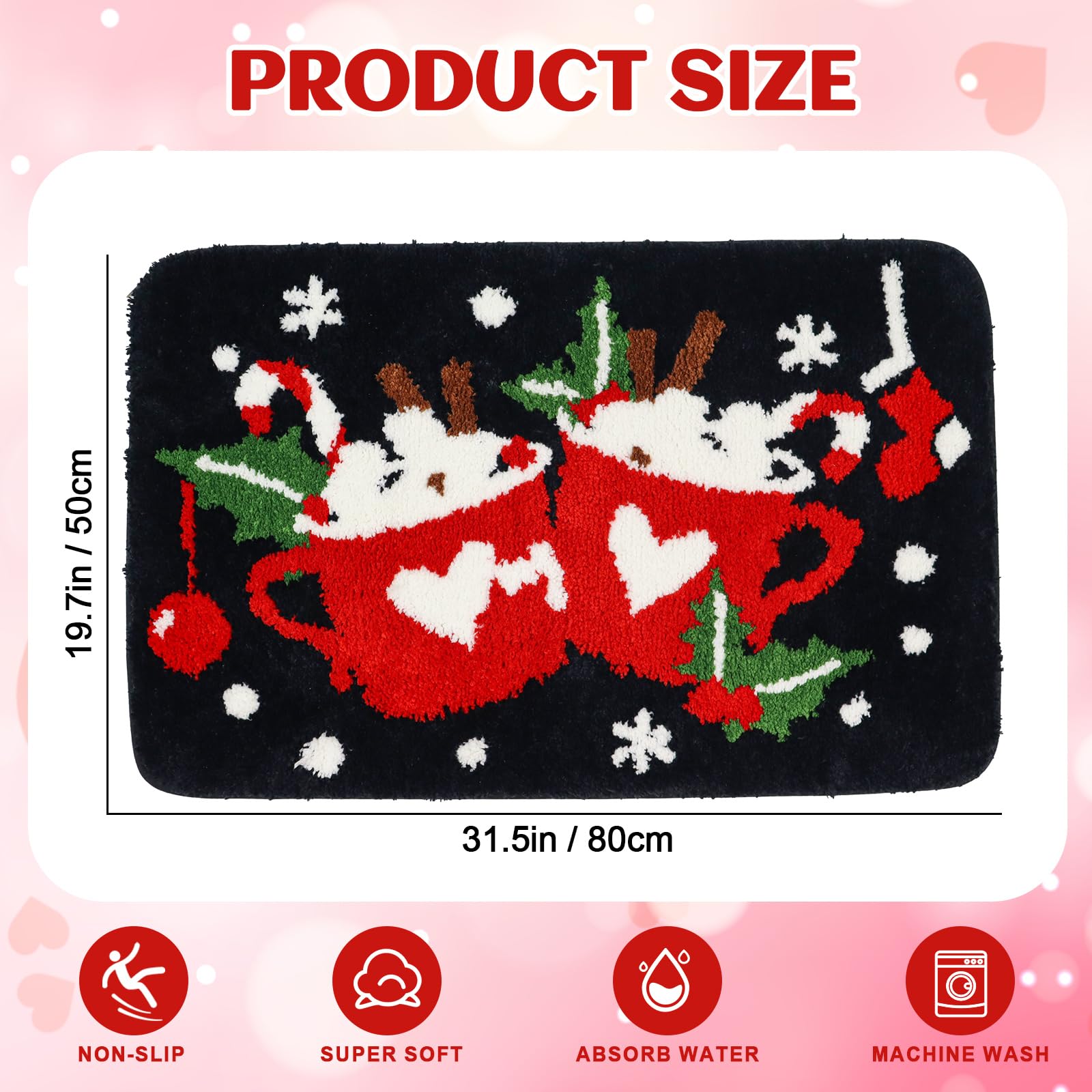 Badezimmerteppich, Weihnachtsmotiv, schwarze Badematte, Küchen- und Outdoor-Teppich, 81,3 x 50,8 cm, schwarze Tasse, 81,3 x 50,8 cm