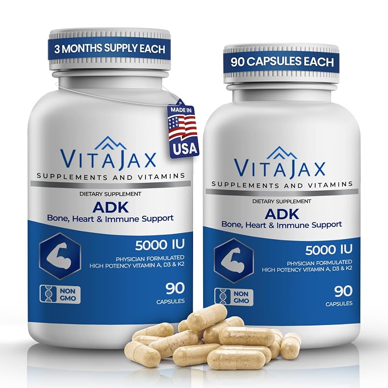 VITAJAX Suplemento de Vitaminas A, D3 e K2 MK-7 5.000 UI e 500 mcg, 180 cápsulas