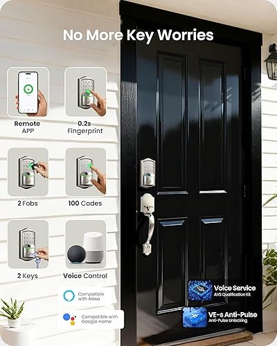 Miniatura 3 de Veise VE027-H Cerradura inteligente de huella digital Wi-Fi integrada con manija, control remoto de aplicación y control de voz, juego de cerradura