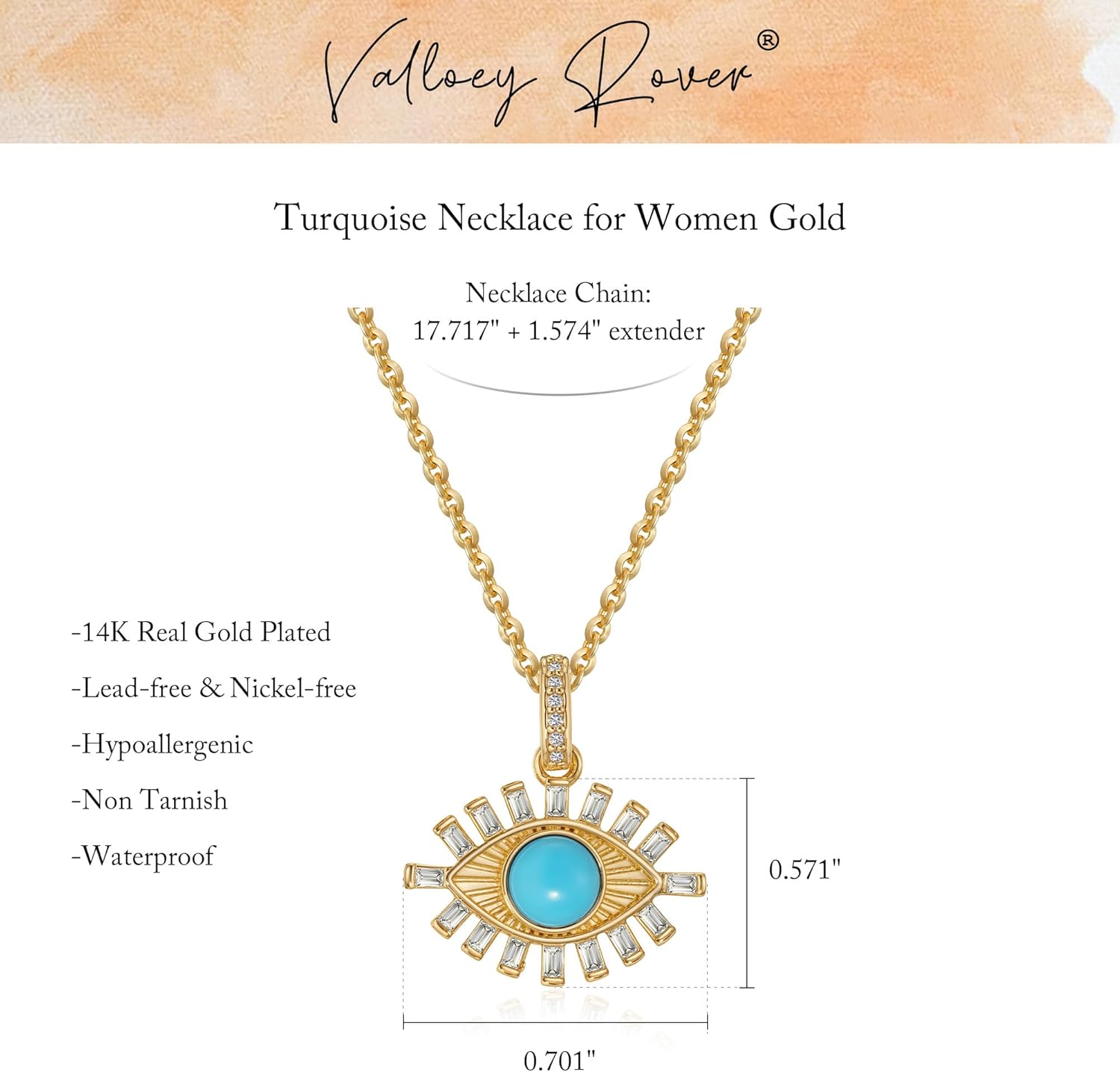 Valloey Rover Turquoise Necklaces for Women-Charm Gold Pendant Necklace 14K Gold Plated Dainty Statement Pendant Necklaces Turquoise Jewelry Gifts for Women - Image 5