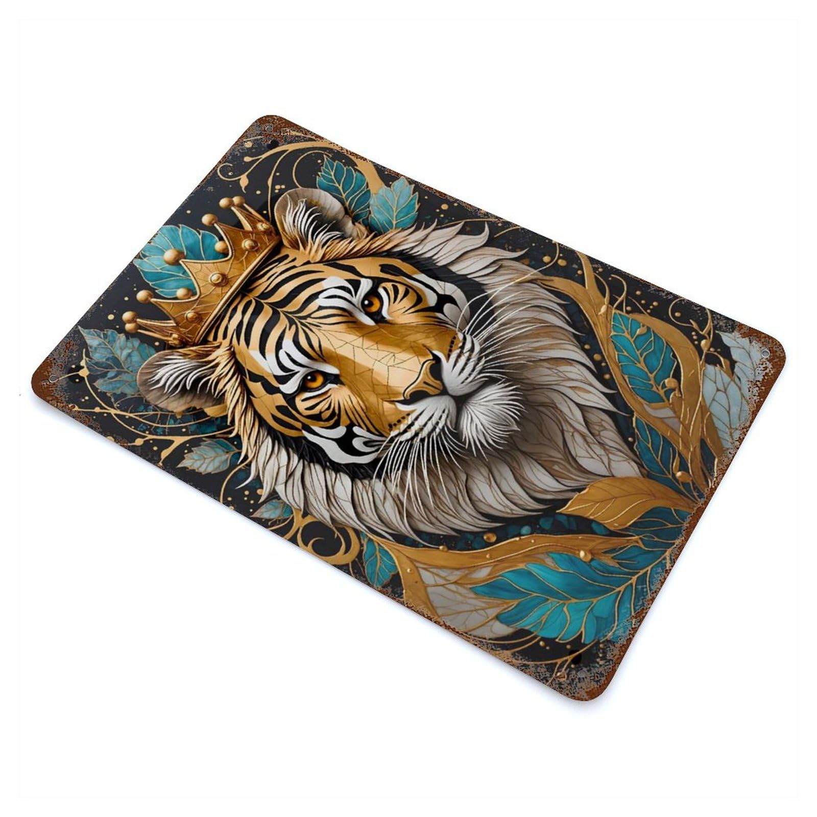 Tiger Golden Kintsugi Decorative Tin Sign 11.8"x7.9", Old School Wall Decor for Garage, Pub Or Kitchen