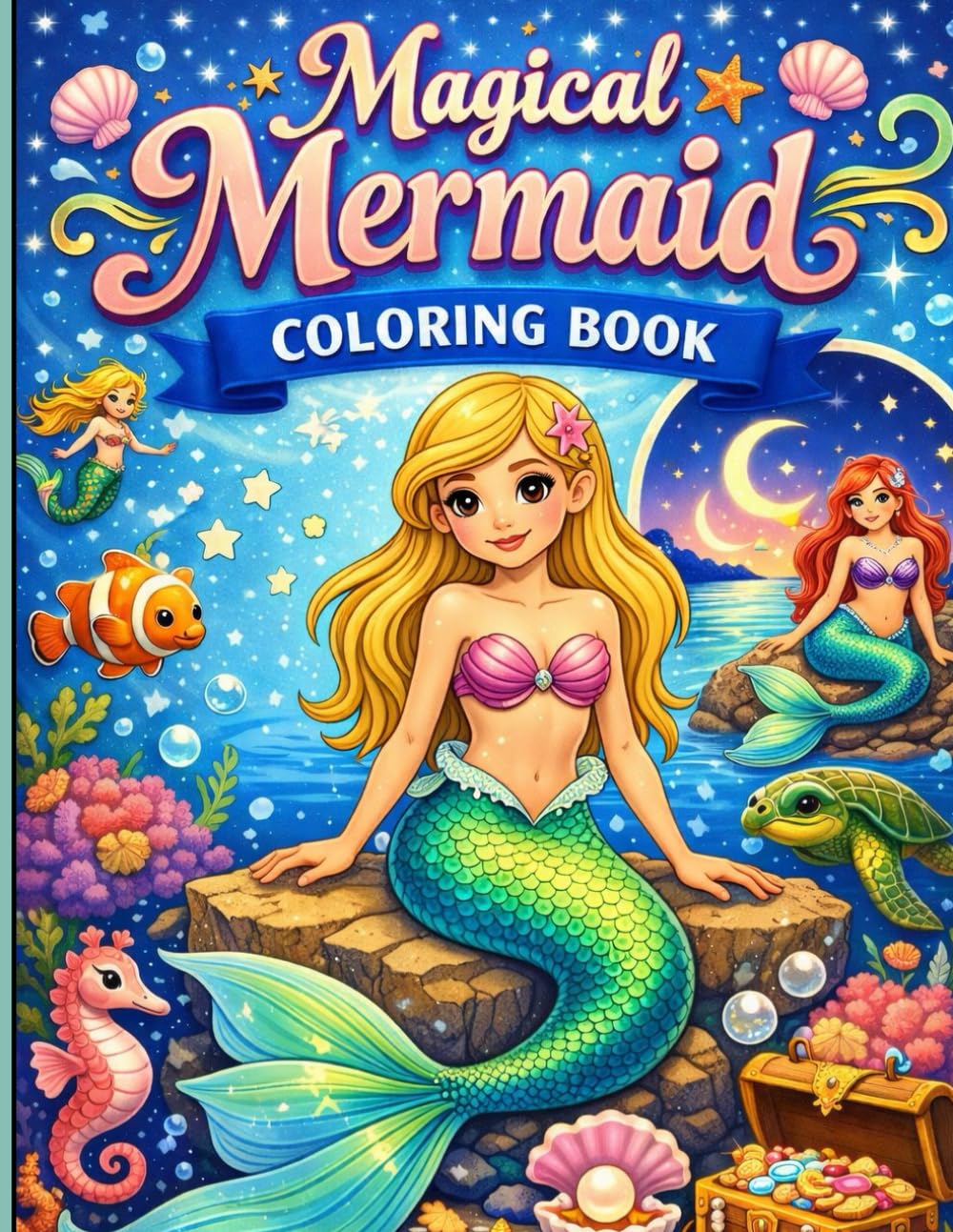 Cute Mermaid Coloring Book for Kids: Fun Underwater Adventure with 20+ Easy Mermaid Designs, Ocean Friends, and Magical Sea Creatures