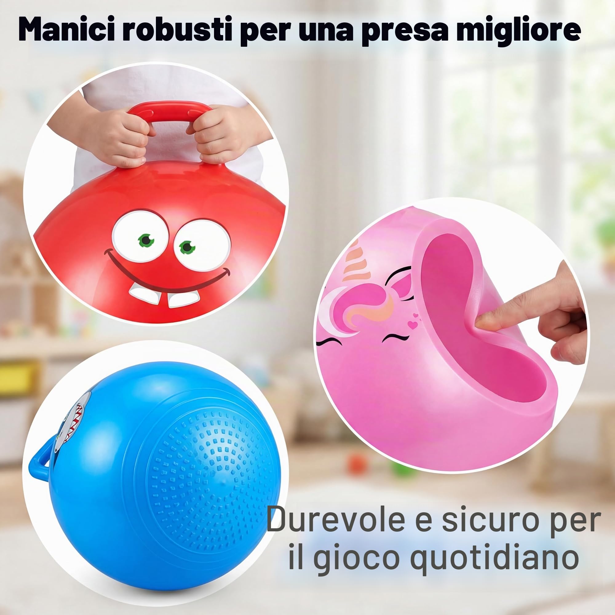 Sinmoe 4 Pallone per Saltare per Bambini dai 3 agli 8 Anni Diametro 50 cm | Pallone da Salto, con Pompa, Viluppa Equilibrio e Capacitá Motorie, Robusta, Resistente, per Estate, Parco o Asilo