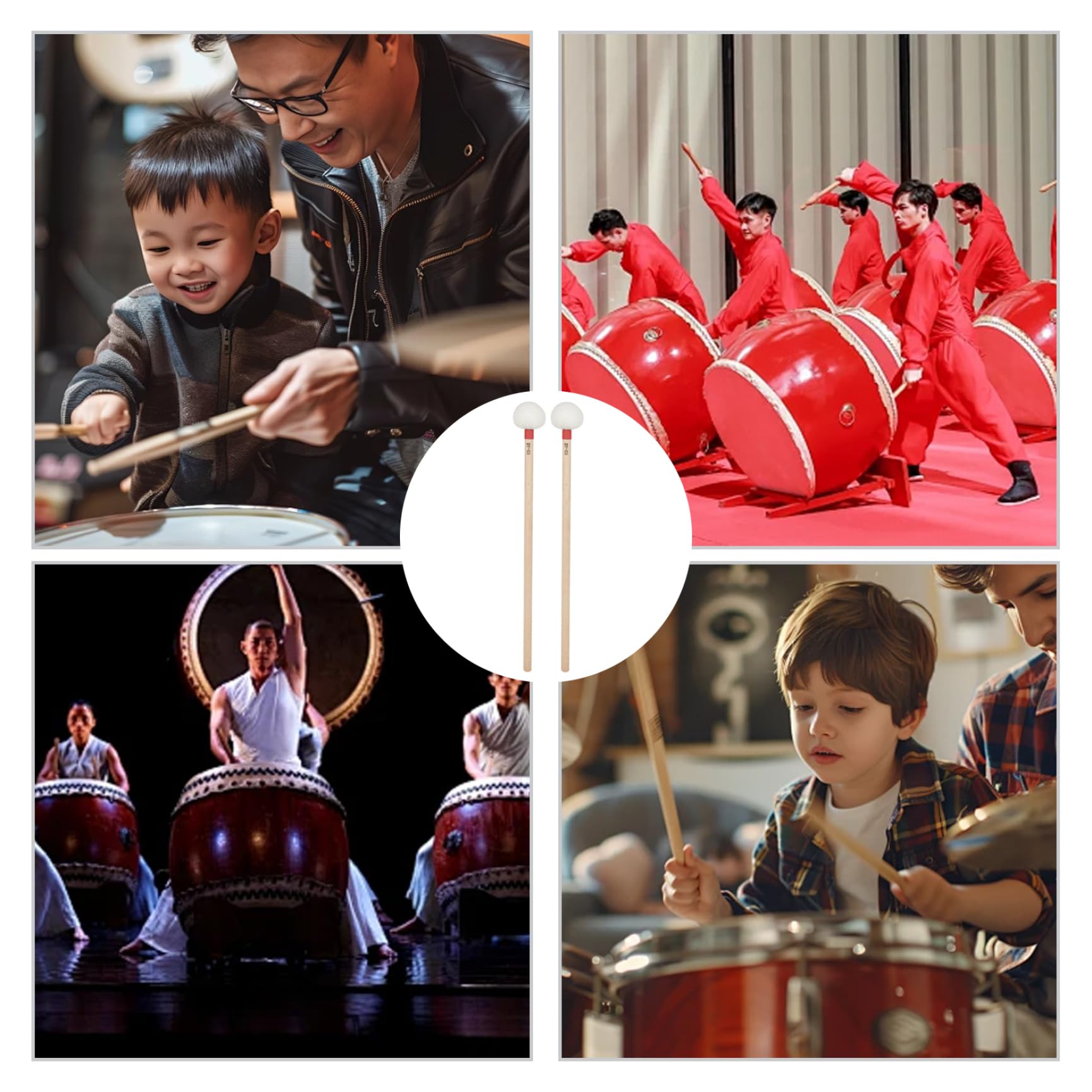 Mallet per Timpani, 2 Pezzi, Mallet per Batteria da 15 Pollici con Testa in Feltro e Manico Lungo, Strumento a percussione di Ricambio per Allenamento, per Performance, per percussi