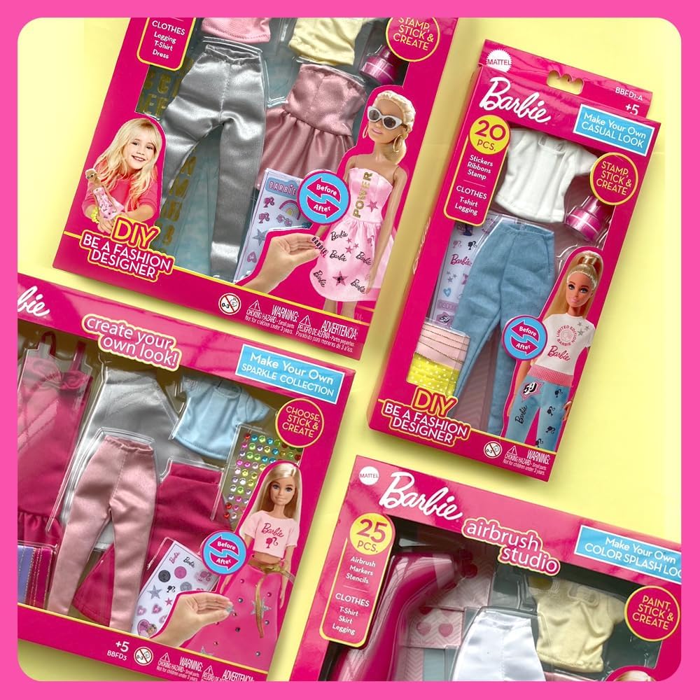 Barbie DIY Sparkle Fashion Designer Set – 130-Piece Dress-Up Kit | Design Clothes for Dolls with Rhinestones, Ribbons, Stickers & Mannequin | Sparkle Barbie Clothing Gift for Girls Ages 5+