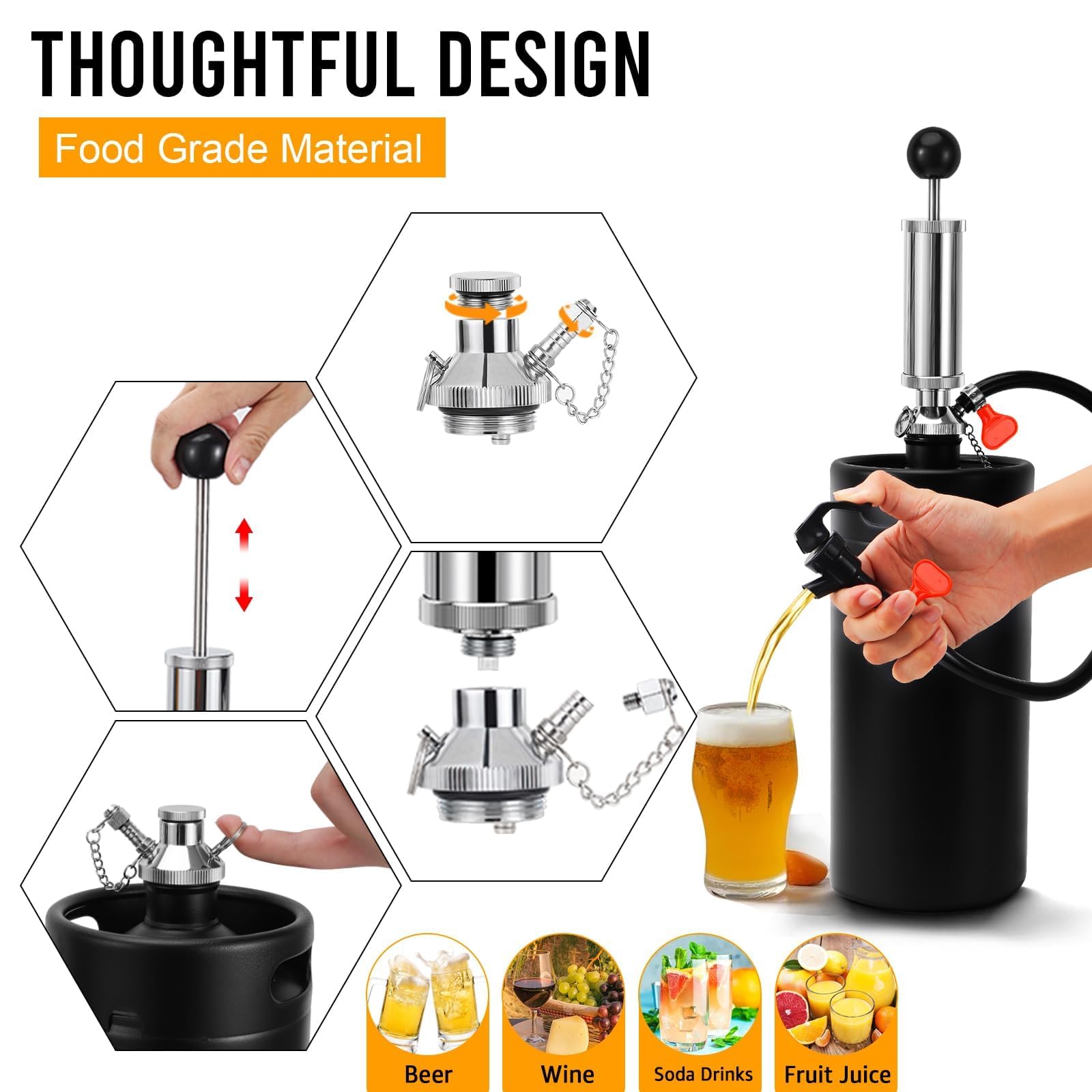 Mini barril de 3.6 L con sistema de bomba de grifo, dispensador de cerveza de barril de acero inoxidable de 128 onzas con bomba de mano, mini cultivador de barril de cerveza, bomba de grifo portátil