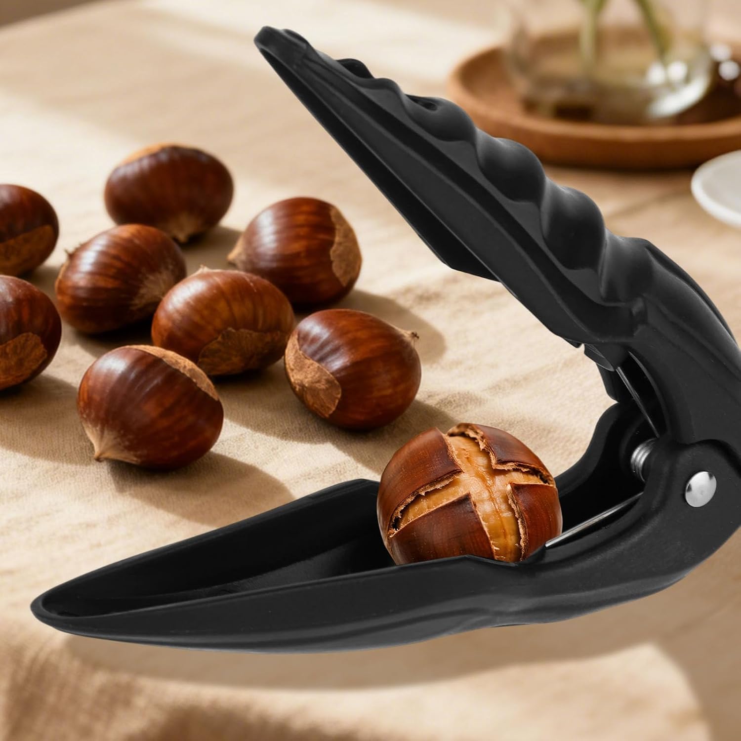2pcs Chestnut Peeler Tools, Plastic and Alloy Chestnut Cracker Cutter Tool with Slicer Sharp Blades Automatic Spring & Non-Slip Tray for Nuts Easy Kitchen Shelling Opener