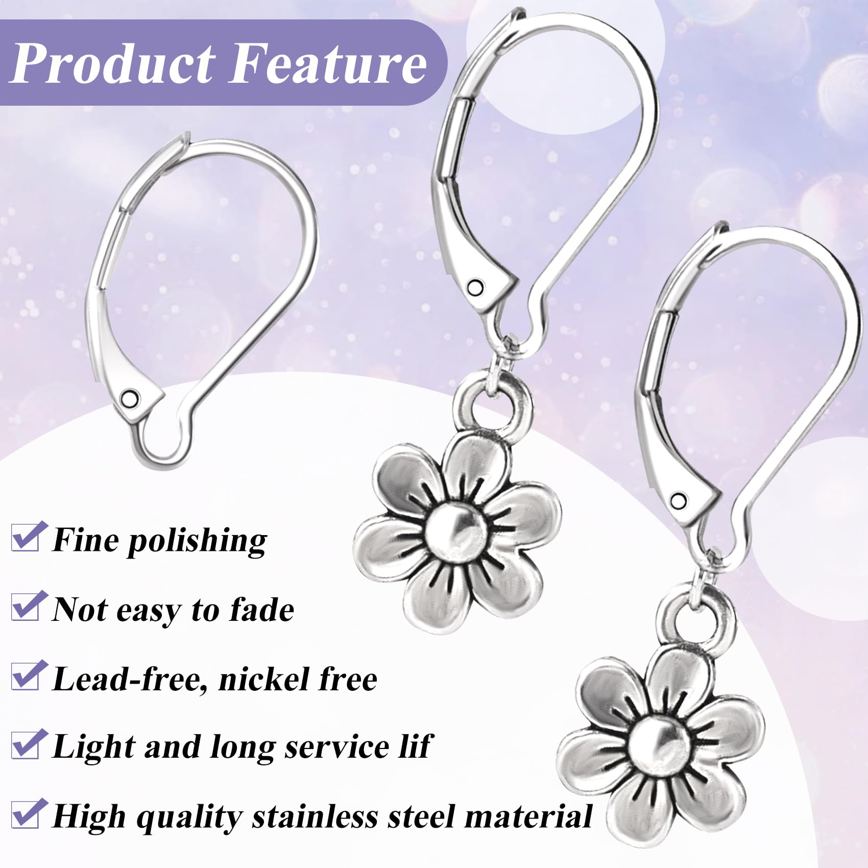 Alpinleux 12 Pcs Leverback Earring Hooks, Stainless Steel Clasp Hoop, Hypoallergenic Dangles Earring Hooks, French Ear Wire Findings for Women, DIY Crafts, Jewelry Making (Silver)