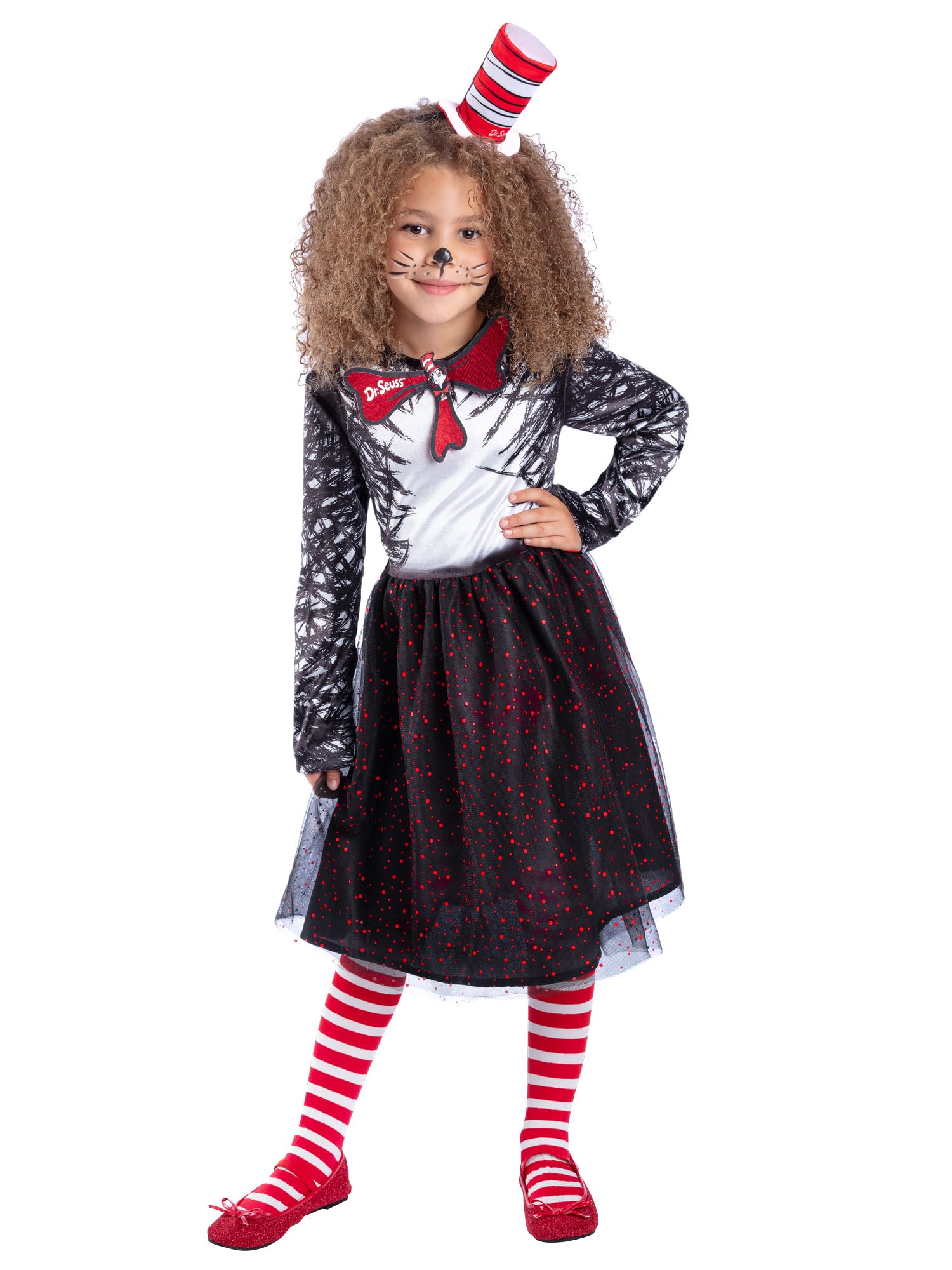 Smiffys Dr Seuss Cat in the Hat Kids Costume - Official Licensed Children’s Fancy Dress Outfit with Dress & Headband, Book Character Costume for World Book Day & Parties Large