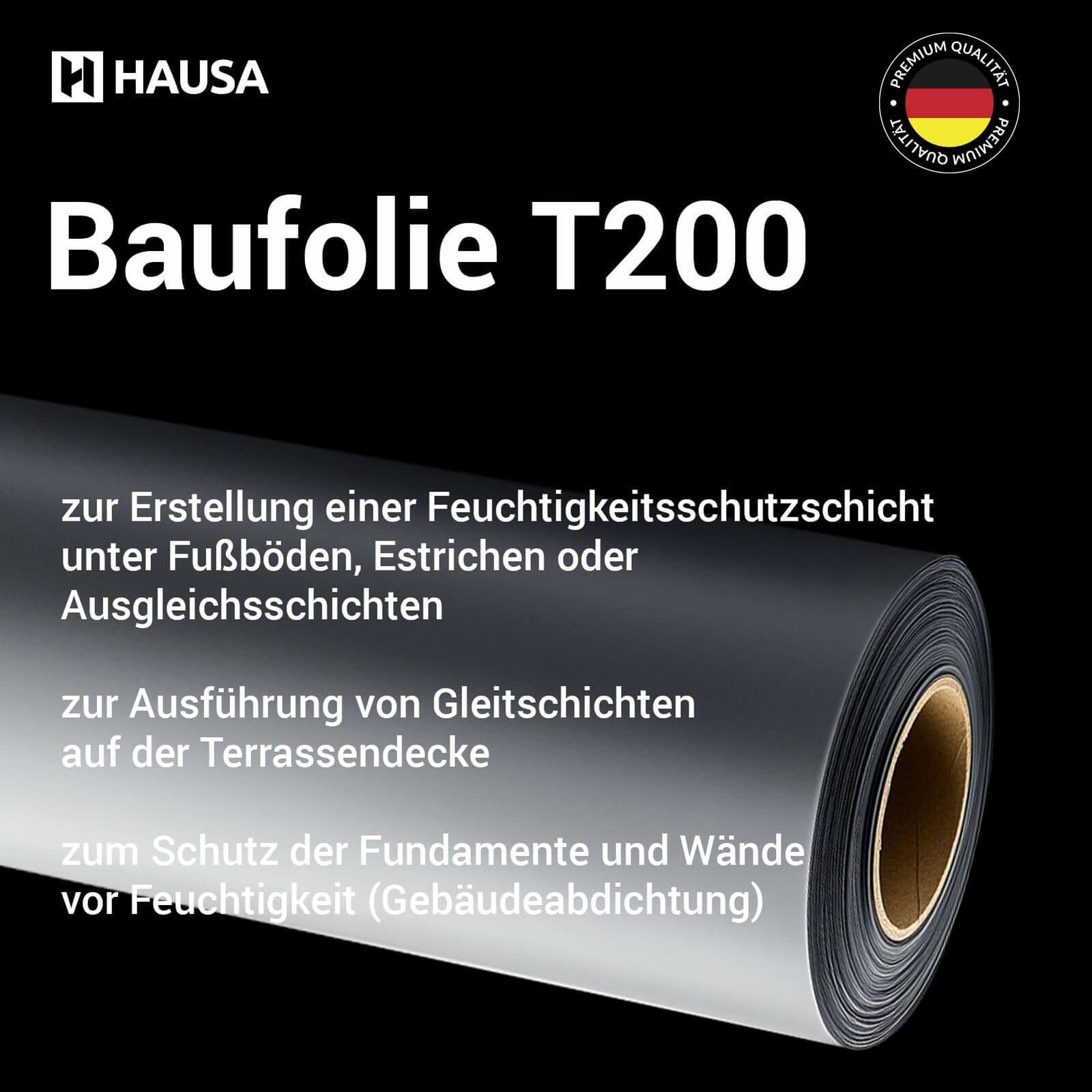 HAUSA Film de construction T200 4mx25m (100m²) 200my film de couverture- bâche extra résistant film de chape imperméable rouleau de bâche de bassin indéchirable Baufoil film de protection, noir