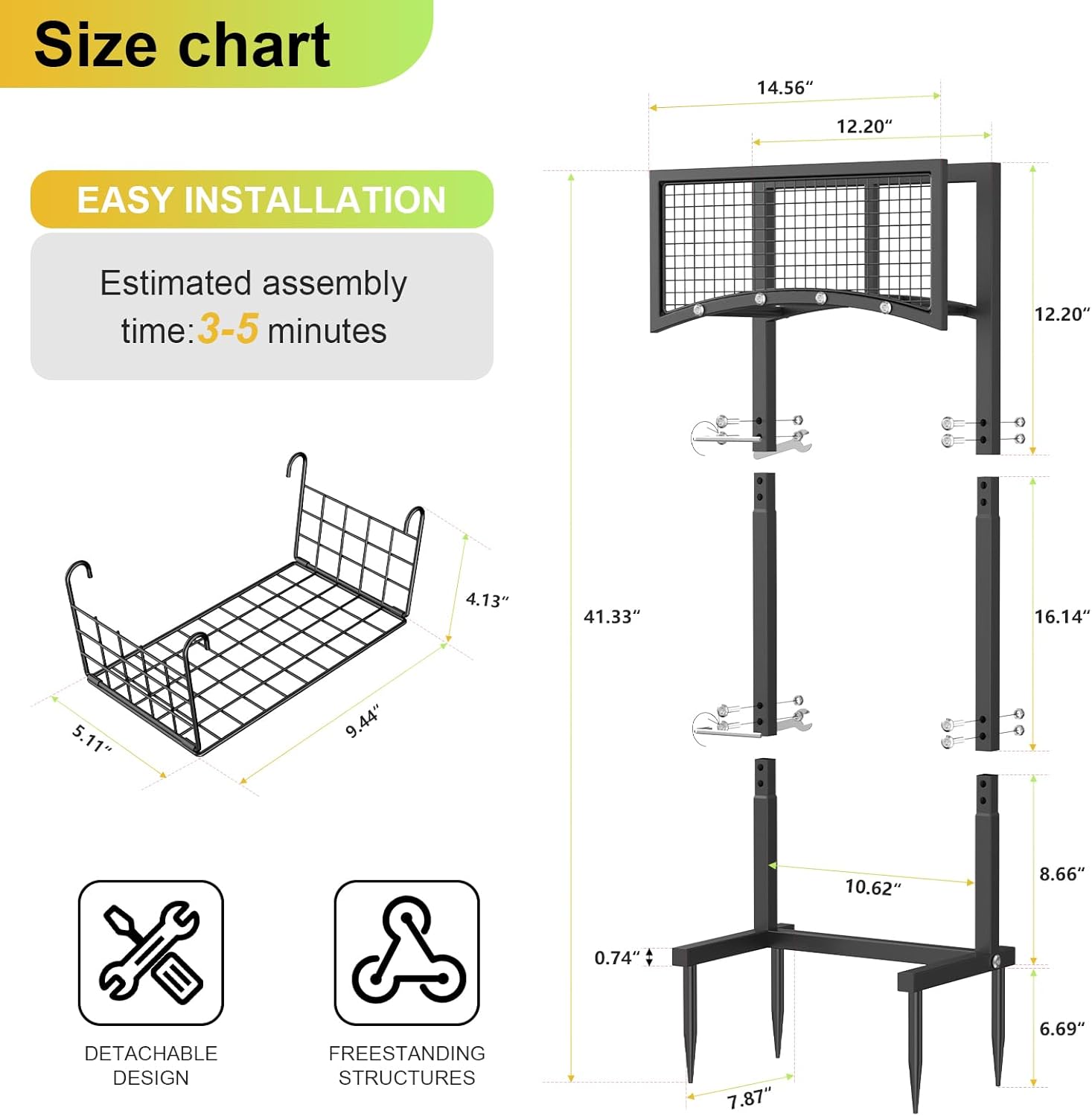 Garden Hose Holder Freestanding with Storage Basket, Heavy Duty Metal Water Hose Holder with 4 Anchor Spikes, Holds Up to 150FT of Hose for Yard, Lawn & Patio