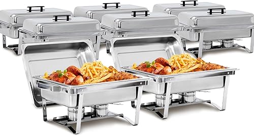 SUPER DEAL Paquete de 8 calentadores de alimentos de 8 cuartos de galón, juego de bufé rectangular con patas de marco plegable, plato de acero disponible en Yaxa Colombia