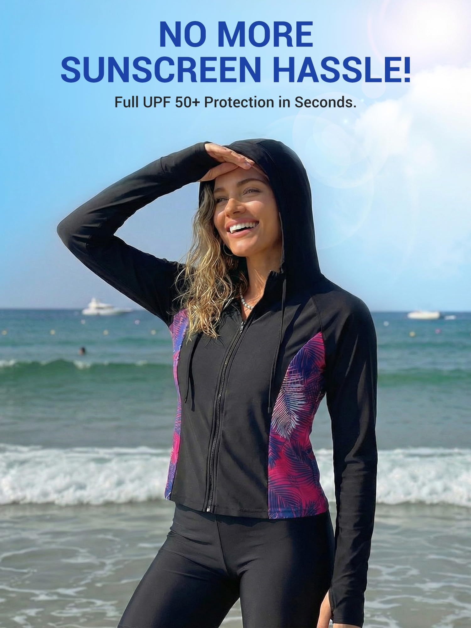 Owntop Maillot de bain à manches longues pour femme - Protection UV avec soutien-gorge intégré - Ensemble de 4 pièces pour la natation, le surf et les vacances à la plage