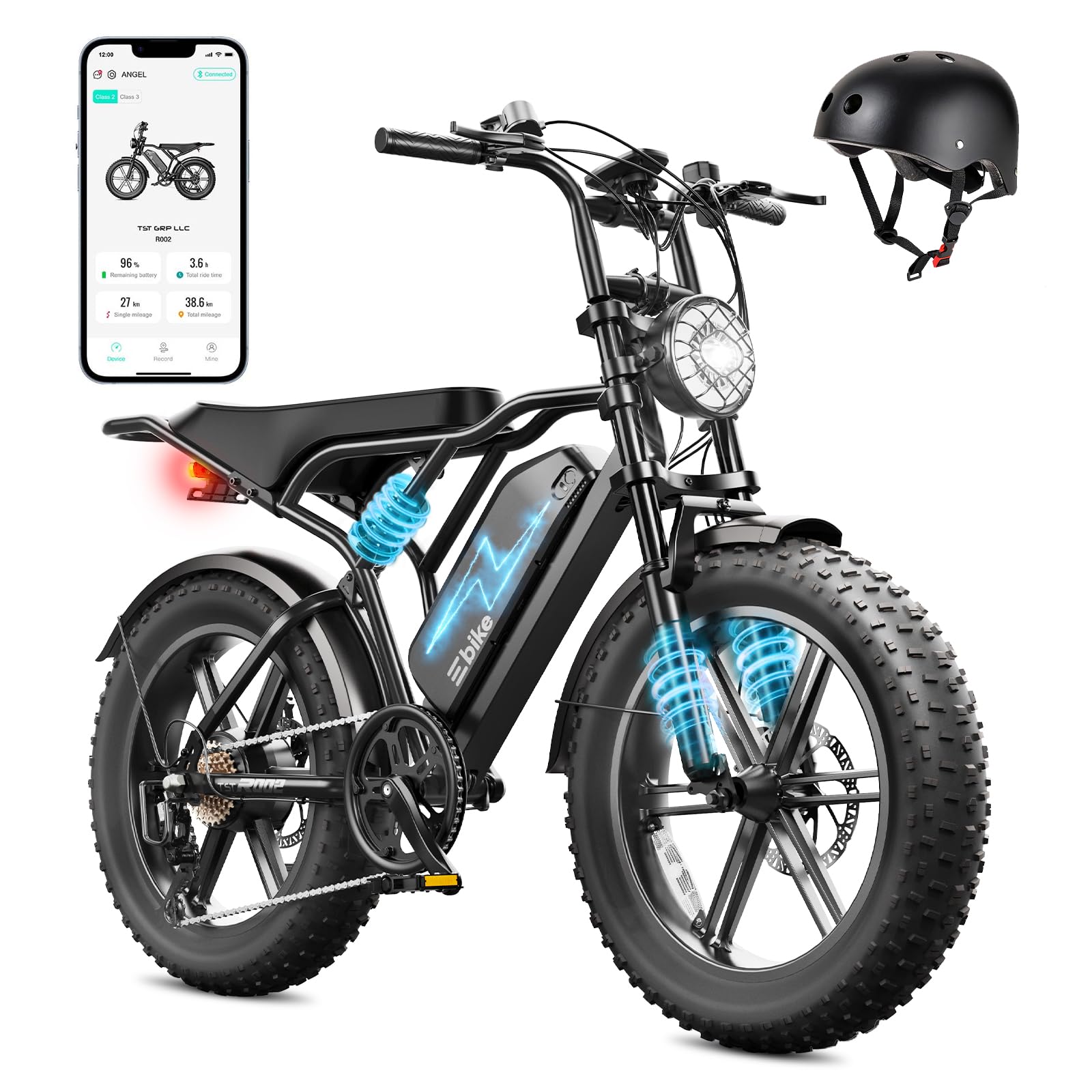 TST Electric Bike for Adults 1500W Peak 20" Fat Tire All-Terrain E-Bike 60/110 Miles Electric Dirt Bike - 48V 15/25 AH Battery Tested to UL 2849 Powered Electric Bicycle