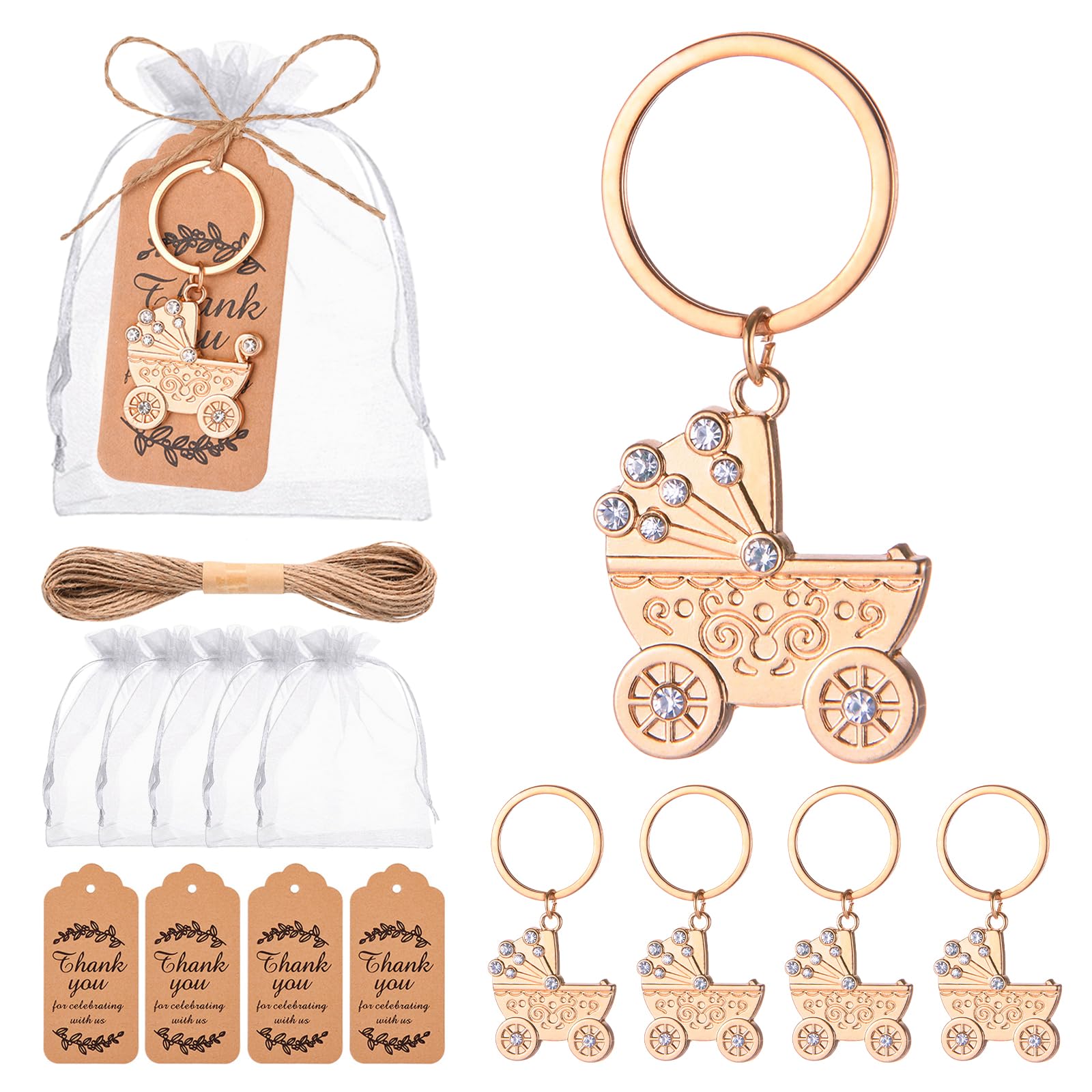 50 Pieces Baby Carriage Shape Keyring/keychain for Baby Boy or Girl Shower,Gender Reveal Party Decorations,Game Prizes, Favors,Gift,Decor,Souvenirs to