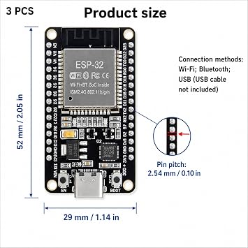 3 PCS ESP32 Development Board USB Type C, 2.4GHz Dual Mode WiFi+Bluetooth Dual Core Microcontroller for Arduino IDE, Support MicroPython, NodeMCU, AP/STA/AP+STA, CP2102 Chip