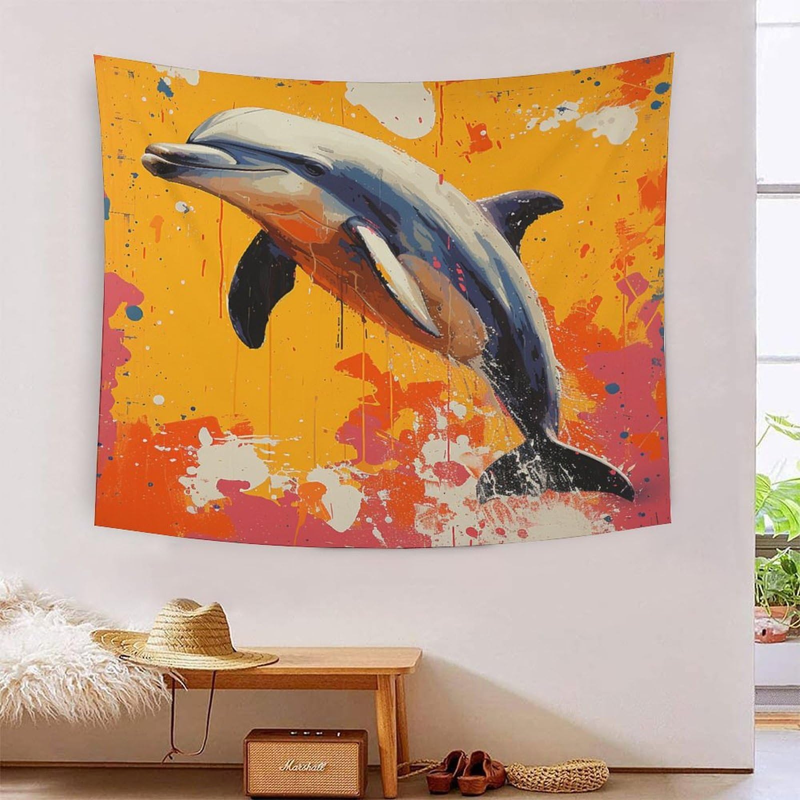Couverture murale 3D dauphin en polyester doux lavable de 150x200cm