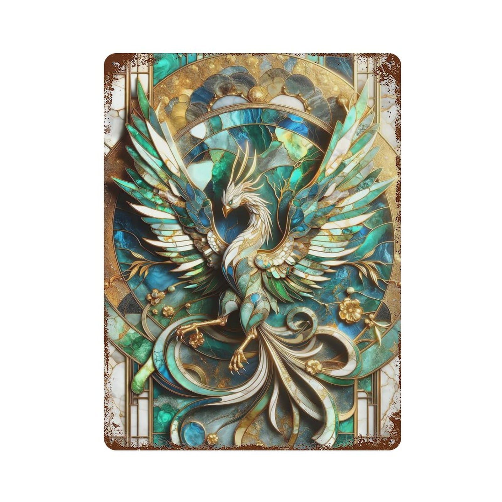 Garage Style Abstract Phoenix Kintsugi Vintage Rust Metal Sign 15.7"x11.8", Rustic Home Decor for Bar And Workshop