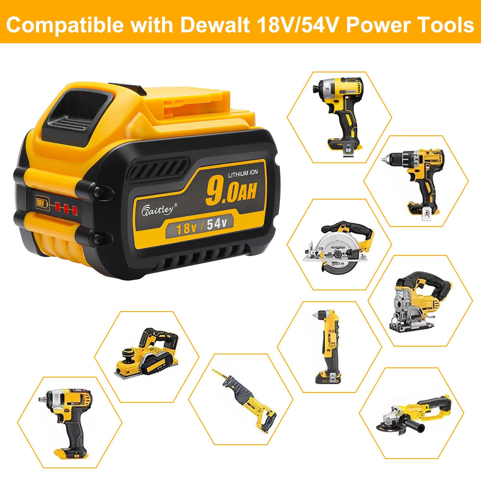 Powarobor 2x18V/54V 9,0Ah Ersatzakku Kompatibel Mit DeWalt Akku DCB547 | Kompatibel mit DeWalt 18V/54V DCB547, DCB546, DCB548, DCB184, DCB180. LED-Ladeanzeige. Nur Ersatzakku.