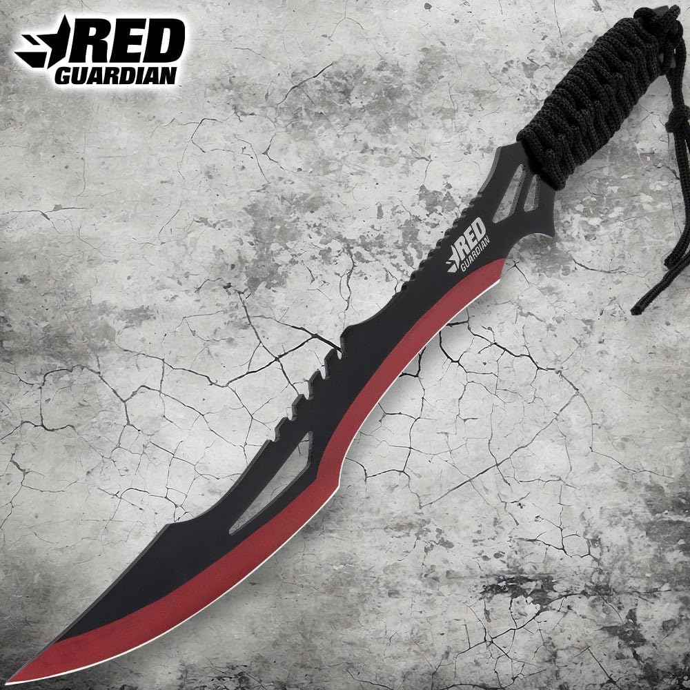 Red Guardian Twin Machete Set With Sheath | 11” Stainless Steel Blades | Red and Black Finish | Paracord Wrapped Handles | Includes Nylon Sheath with Adjustable Shoulder Strap | 17 1/2” Overall Length