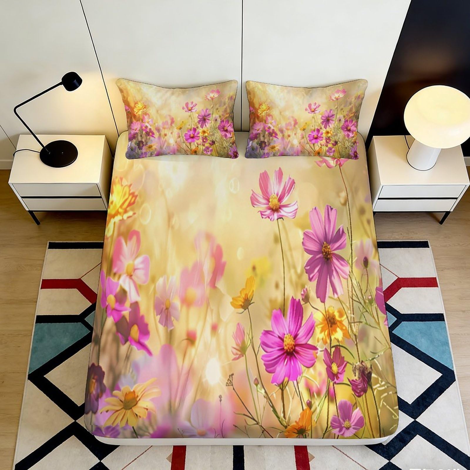 Pnayamiorkfel Style-5 3D Printed Wildflower Fitted Sheet Microfiber Soft Floral Bedroom Decor Spring Blossom Mattress Cover 90X200x25cm