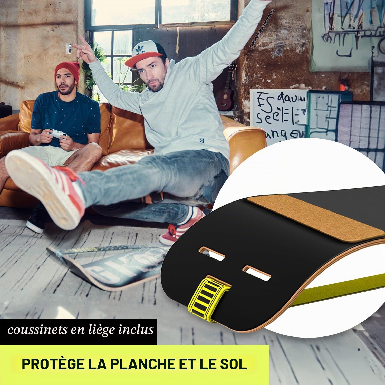 GIBBON Kit de giboard - Active White/Black | Planche d'équilibre innovante | Entraînement interactif avec application | Pour la maison et les déplacements | Idéal pour les figures et les entraînements