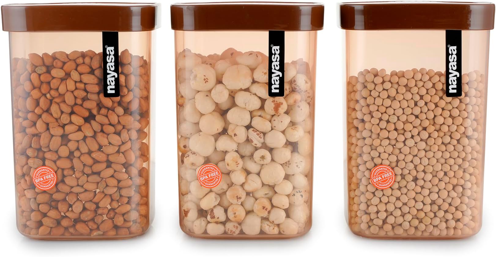 Nayasa Fusion 2100 ml BPA Free Food Grade Airtight Kitchen Storage Stackable Containers - Set of 3 | Brown