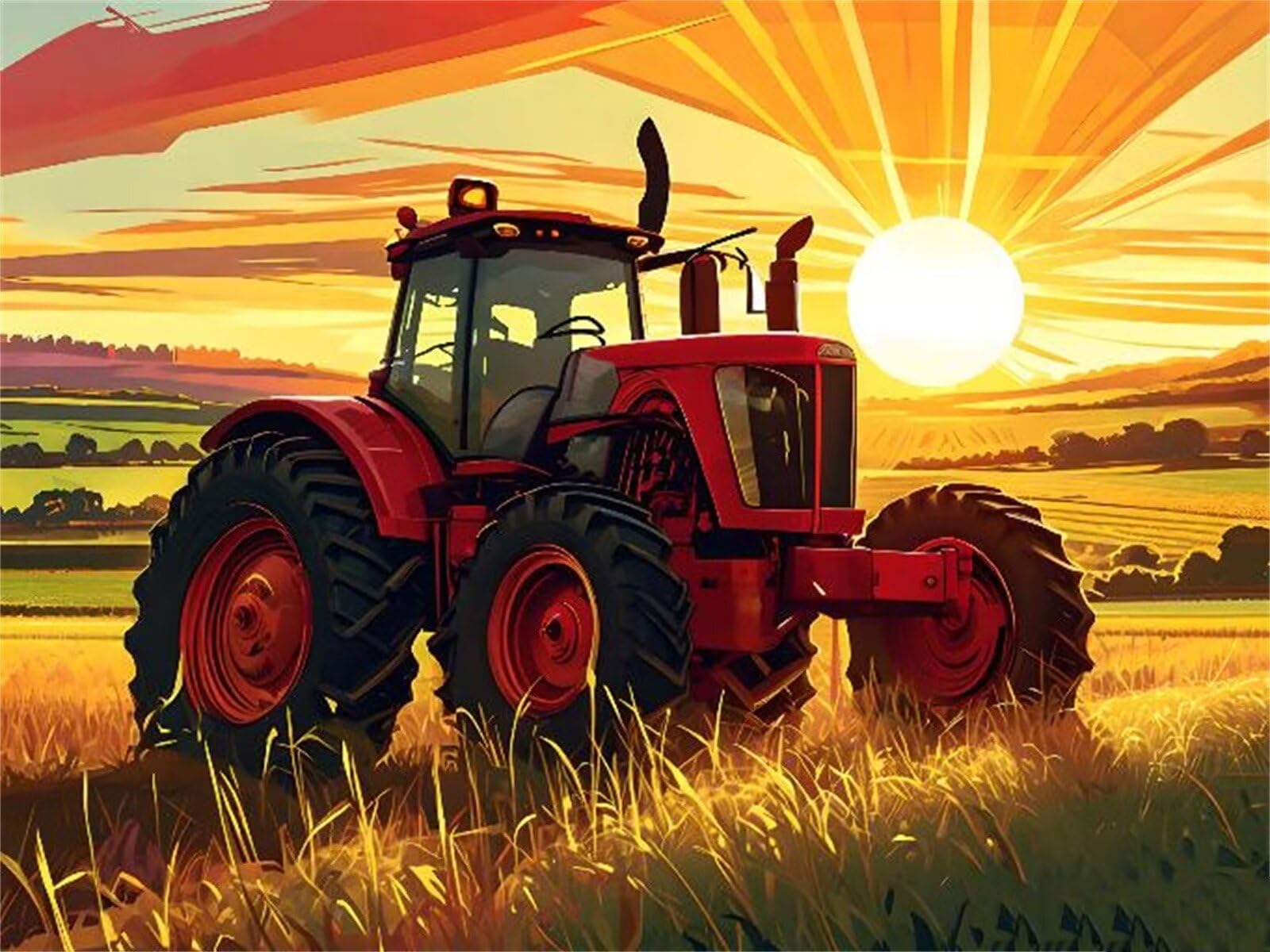 Kit de Pintura por Números, Tractor Campo de Trigo Pintar por Numeros Adultos Niños, DIY Paint by Number Kit con Pinceles y Pinturas Acrilicos, para Pintar Pinturas Hogar Decoración 30x20cm s-11416