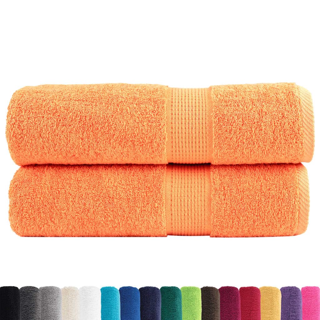 SOLUND Toallas de ducha de alta calidad, 2 unidades, color naranja, 70 x 140 cm, 600 g/m², toallas de algodón absorbentes, con colgador, para el hogar y el comercio