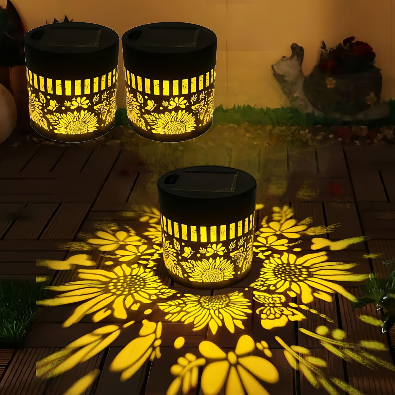 Decorative Solar Mandala Lights, Mandala Solar Lights, Solar for Outdoor use, Solar Powered and Fully Automatic, Waterproof, Fits effortlessly into Any Outdoor Area (Warmes Licht 2,2PCS)