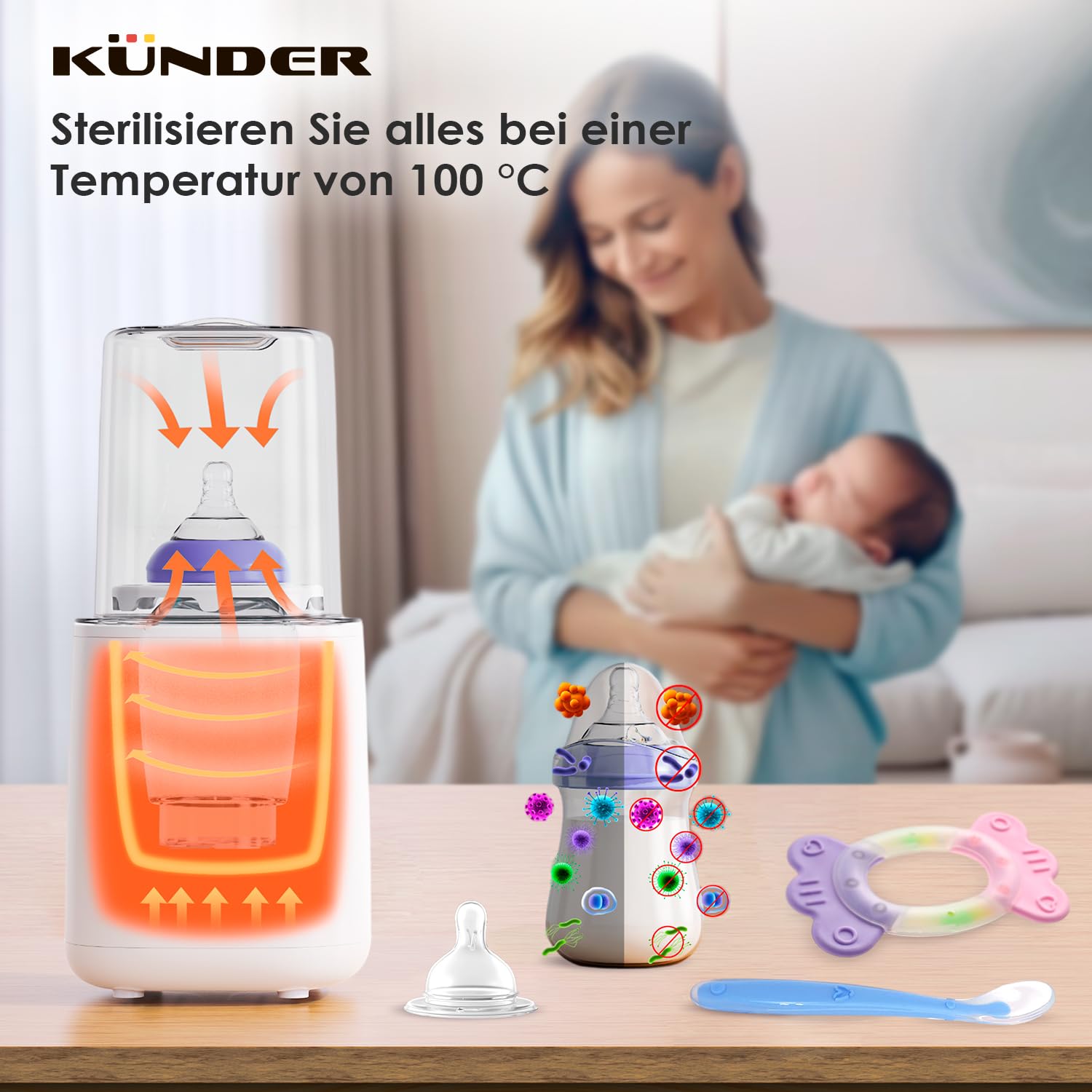 10-in-1 Flaschenwärmer Baby, Babykostwärmer mit schnellem Aufwärmen, Warmhalten, Abtauen – Babyflaschen Wärmer mit LCD-Display und Fernbedienung, Sterilisator für Babyflaschen, Baby Bottle Warmer
