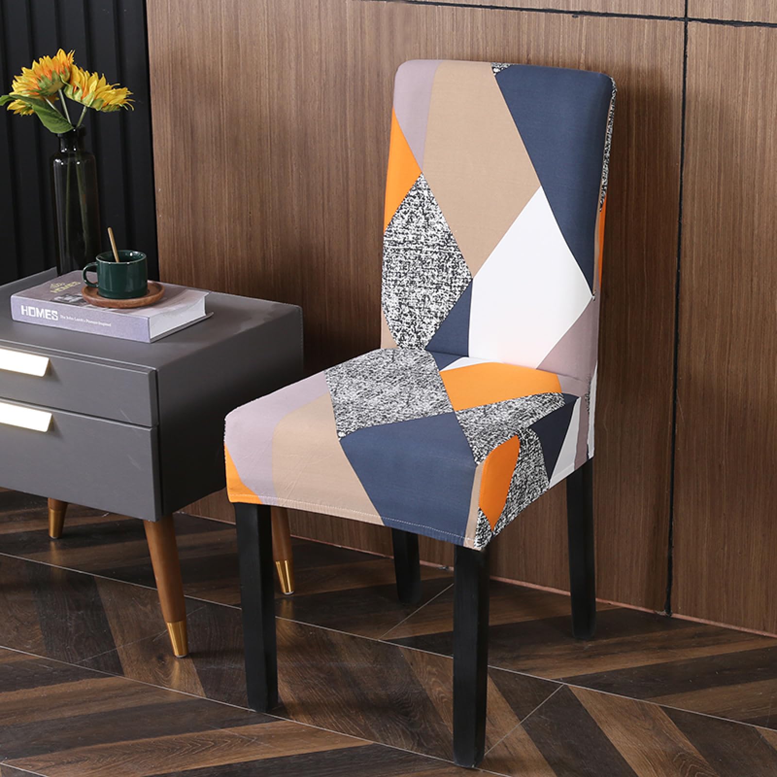 Housse de chaise salle à manger extensible en spandex géométrie bleue et grise lot de 8 pièces