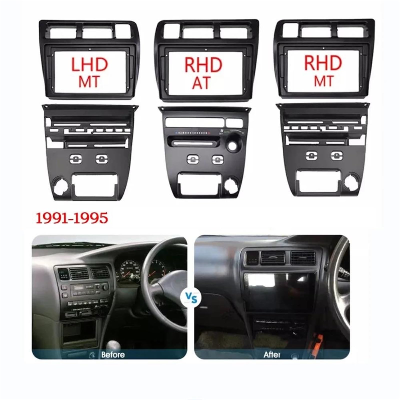 Générique Cadre de façade d'autoradio Panneau Radio Fascia Voiture 9 Pouces pour Corolla pour Sprinter 1991-1997 Tableau Bord Adaptateur Console Faciale Autoradio Tableau de Bord | Frame Cable L MT