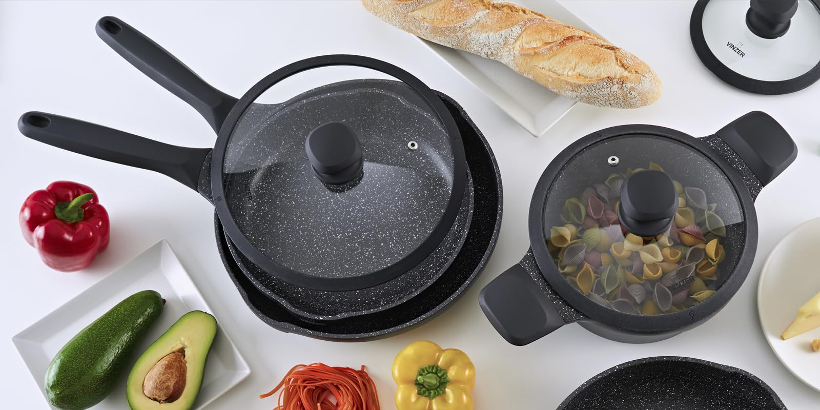 VINZER Kuro Induction Line garnek do gotowania 2,2 l ze szklaną pokrywką, powłoka nieprzywierająca GREBLON C3, Ø 20 cm – gotowanie prawie bez tłuszczu (50427)