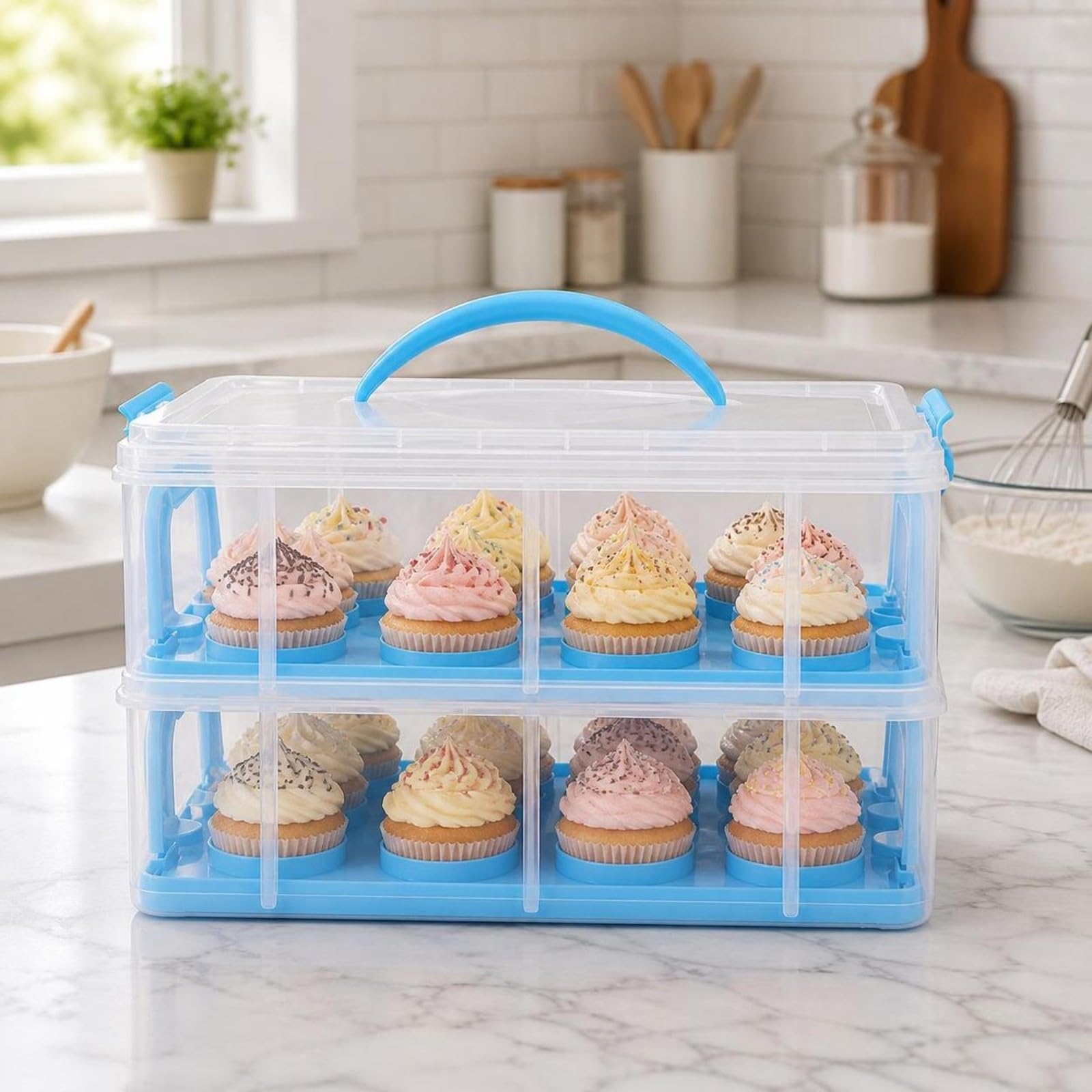 Cupcake con Coperchio Resistente Trasparente, Scatola per Cupcake con Maniglia, Durevole, Feste, Pasticceria, Pasticceri, Stile B