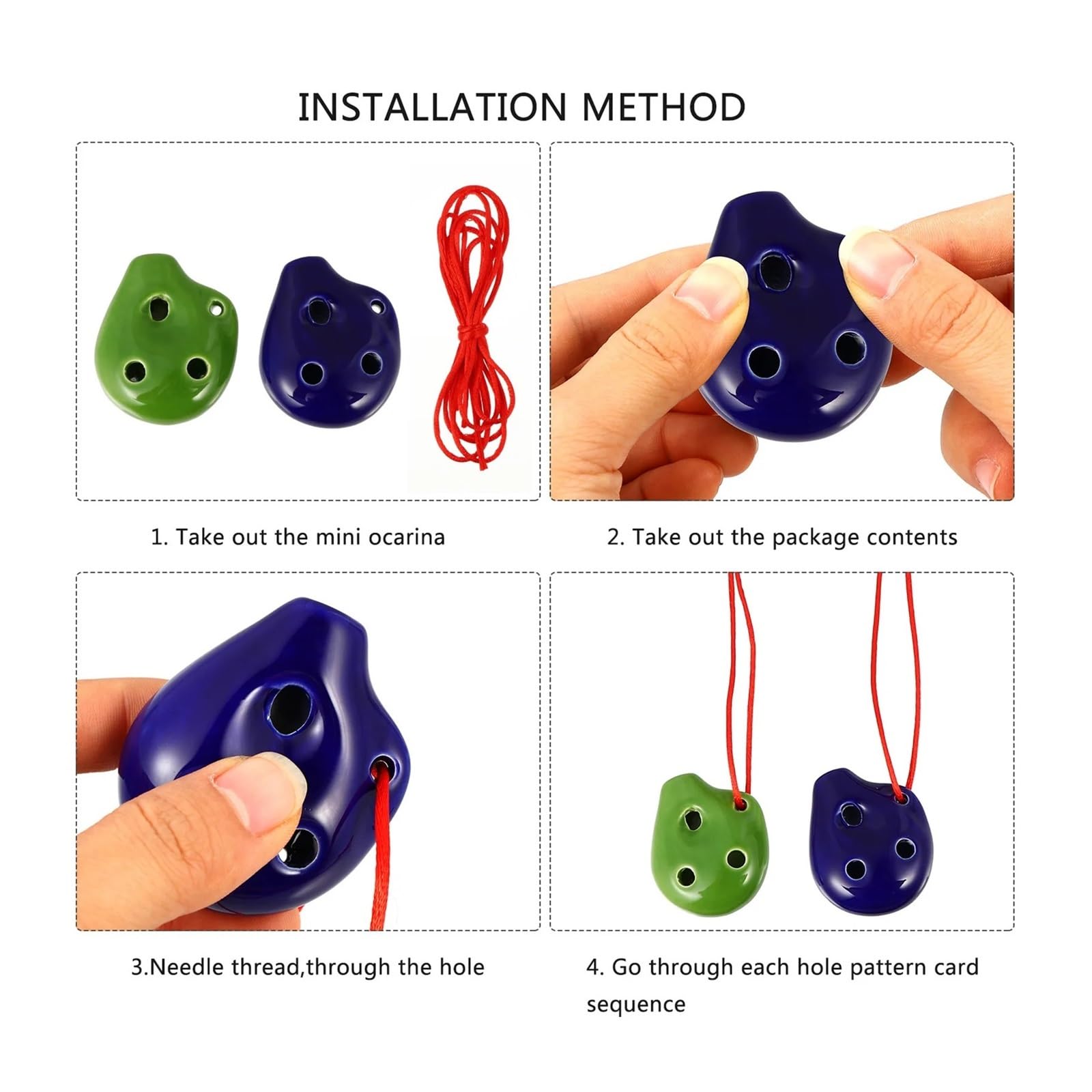 Ocarina Ceramica Alto C Cordino for mini strumento musicale Ocarina Alto C in ceramica a 6 fori da 2 pezzi incluso for flauto per Principianti Adulti