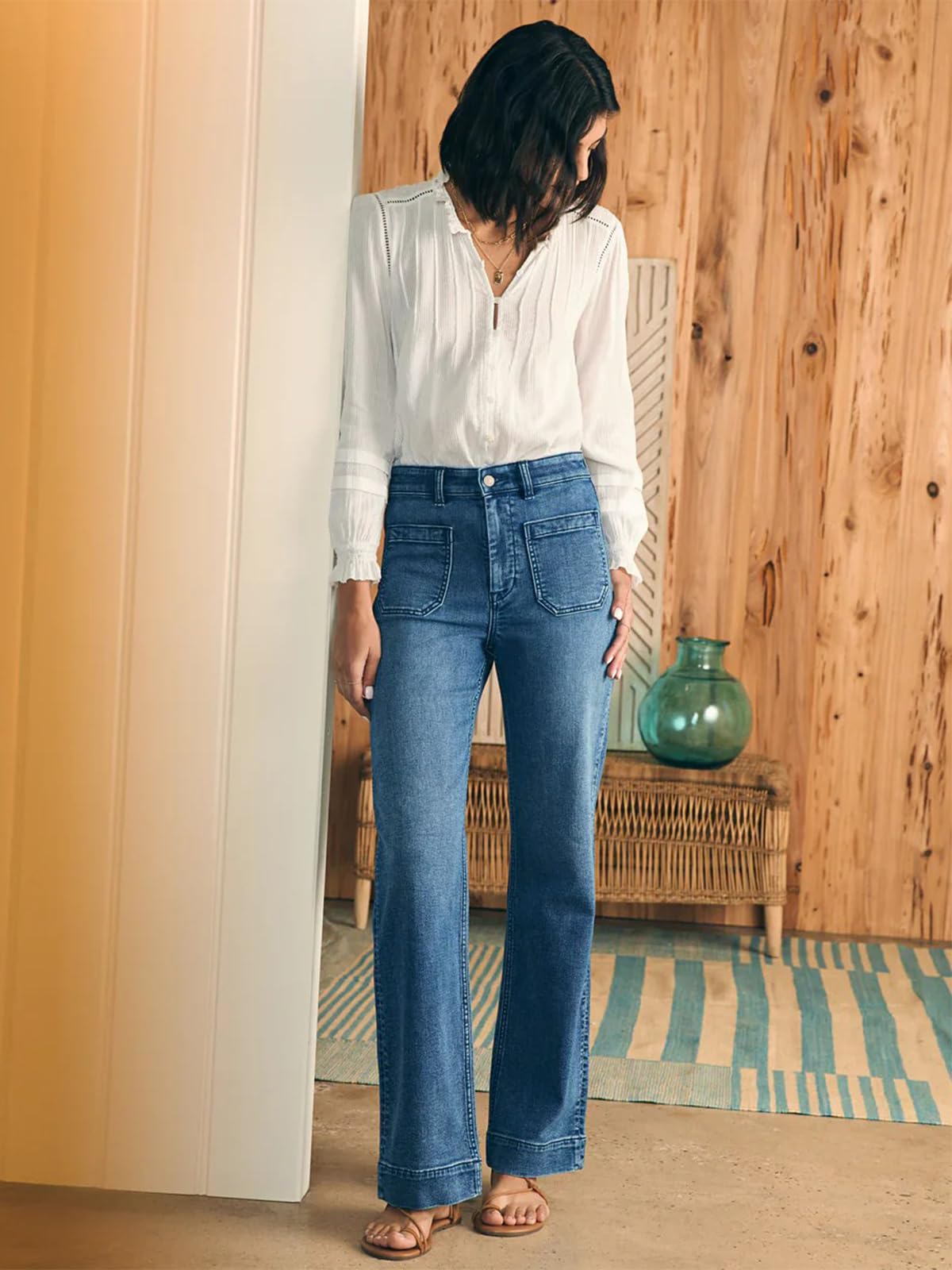 KUNMI Women's Wide Leg Jeans High Waisted Straight Leg Stretchy Denim Pants with Pockets