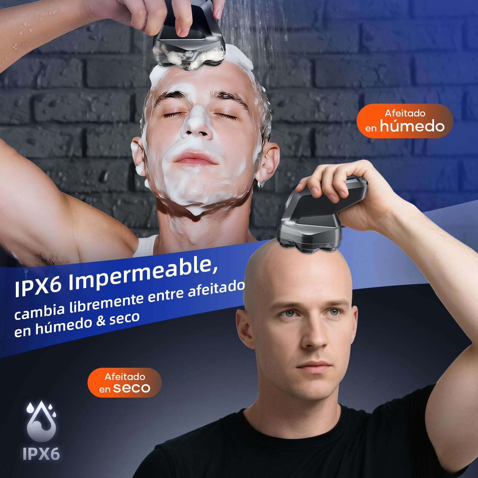 kensen Afeitadora Cabeza Hombre, Maquina Afeitar Hombre para Calvo, 7D Cabezales Maquina para Afeitar Cabeza en Seco y Húmedo con Pantalla LED, 100 mins Uso, IPX6 Impermeable, USB-C, 8100/8500RPM