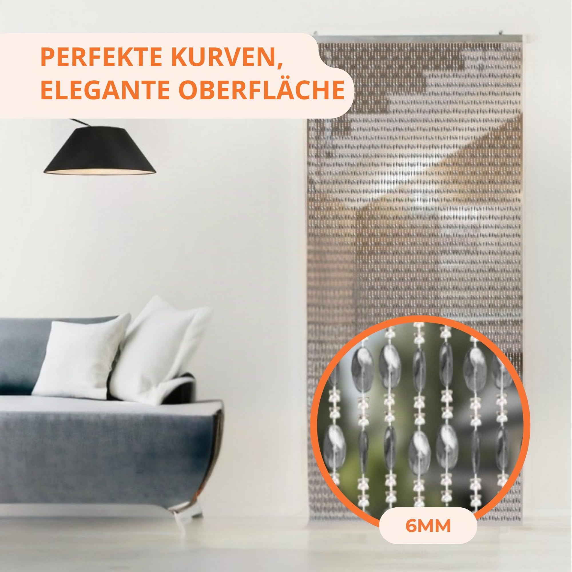 Trente Perlenvorhang Duo - Fliegengitter Fenster, Verschiedene Größen und Farben, Balkontür Fliegengitter, Insektenschutz Perlen, Fliegenvorhang Grau 90 x 200 cm