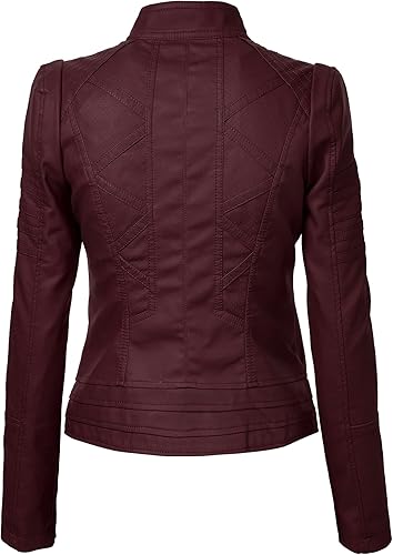 Miniatura 2 de Lock and Love Chaqueta Abrigo de Moto Motociclista de Piel Sintética para Mujer con Capucha Extraíble o No Extraíble