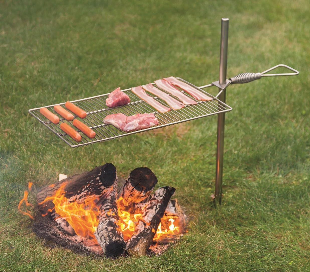 CAMPFIRE GRILL SET - Adjustable Stainless Steel 24" x 14" Cooking Surface Amish Handcrafted in USA