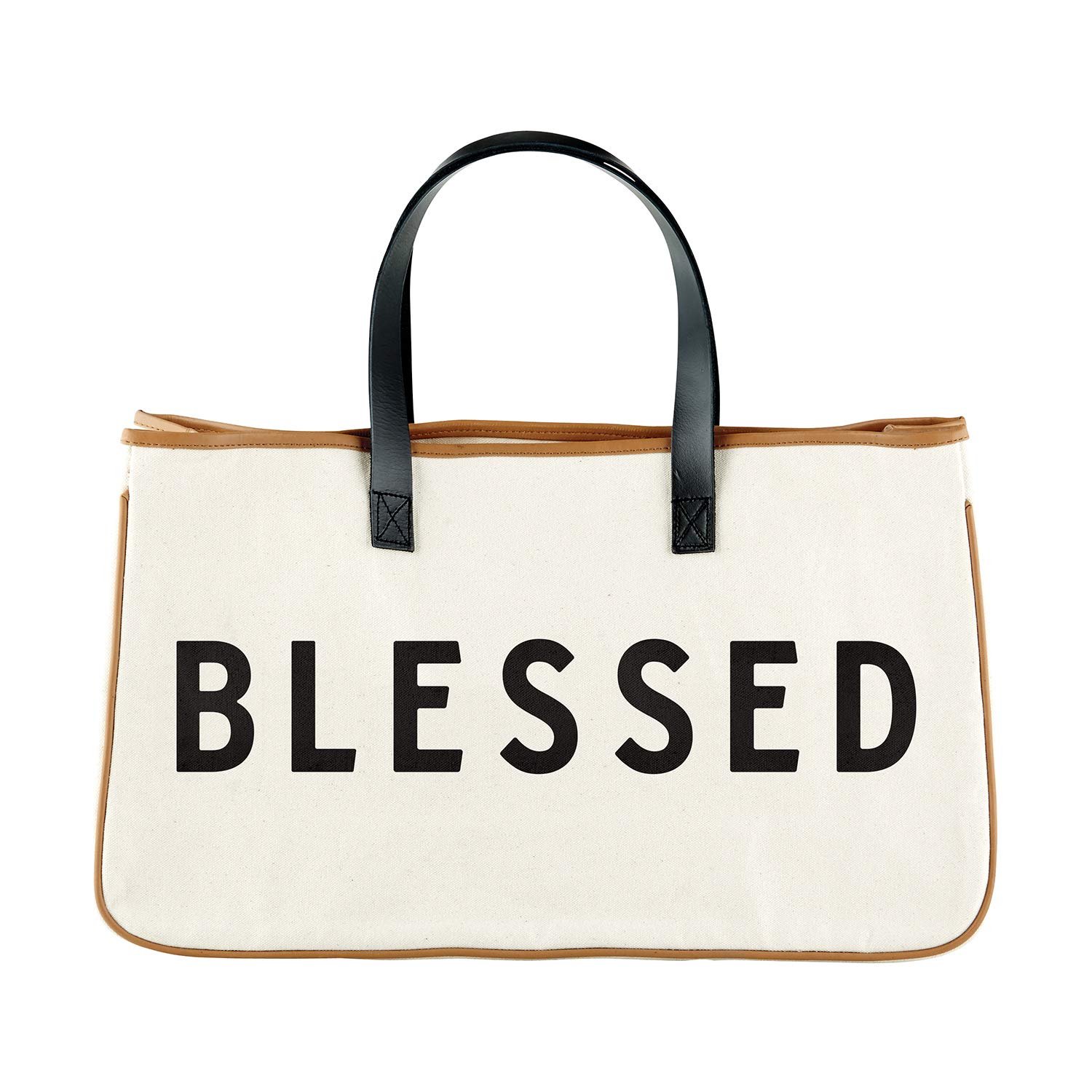 Creative BrandsF4267 Faithworks - Large Inspirational Canvas & Leather Tote, 20 x 11-Inch, Blessed