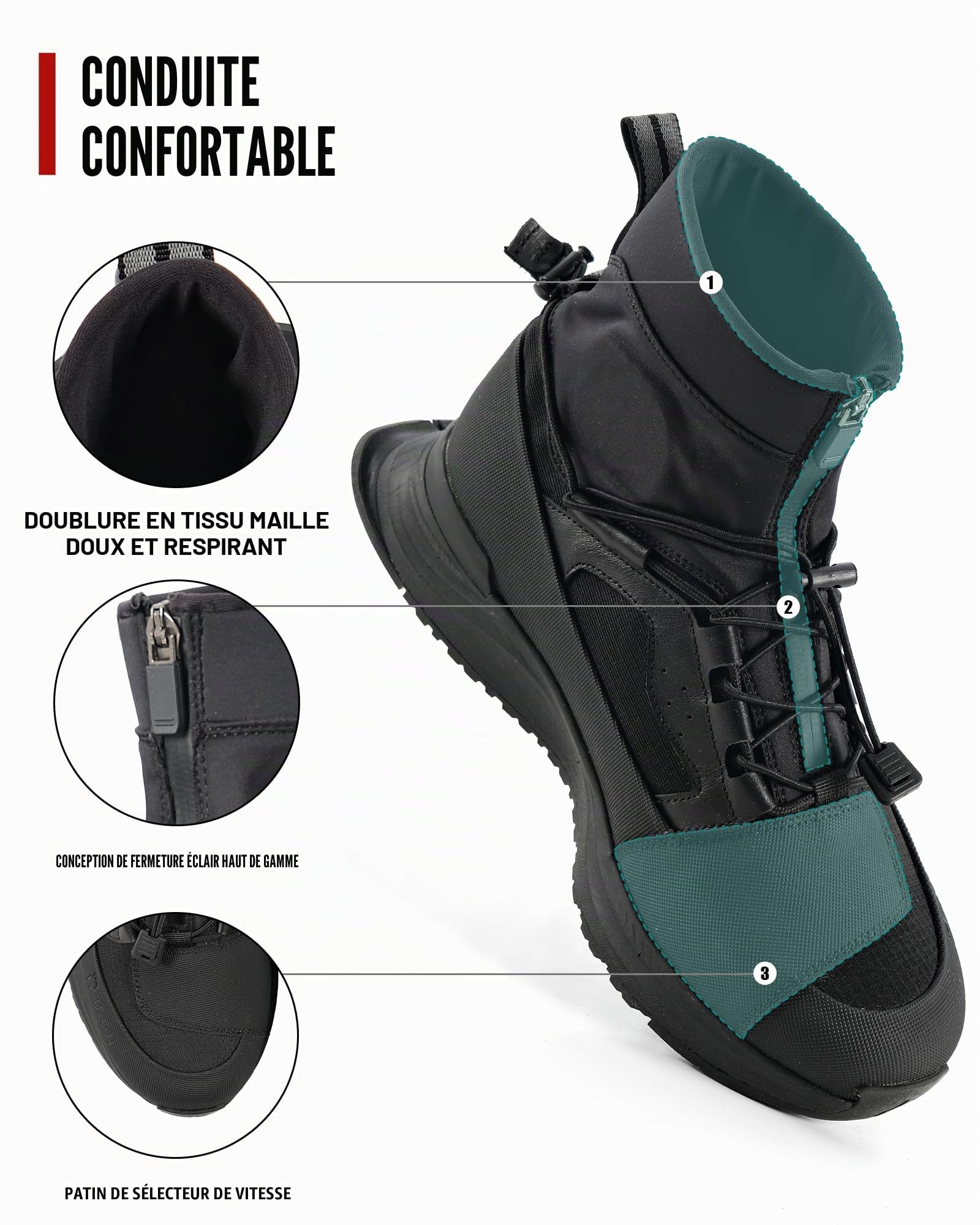 IRON JIA'S Chaussures Moto Homme été Bottes Motocross avec Fermeture éclair, Coussinet de Changement de Vitesse, Semelle Antidérapante