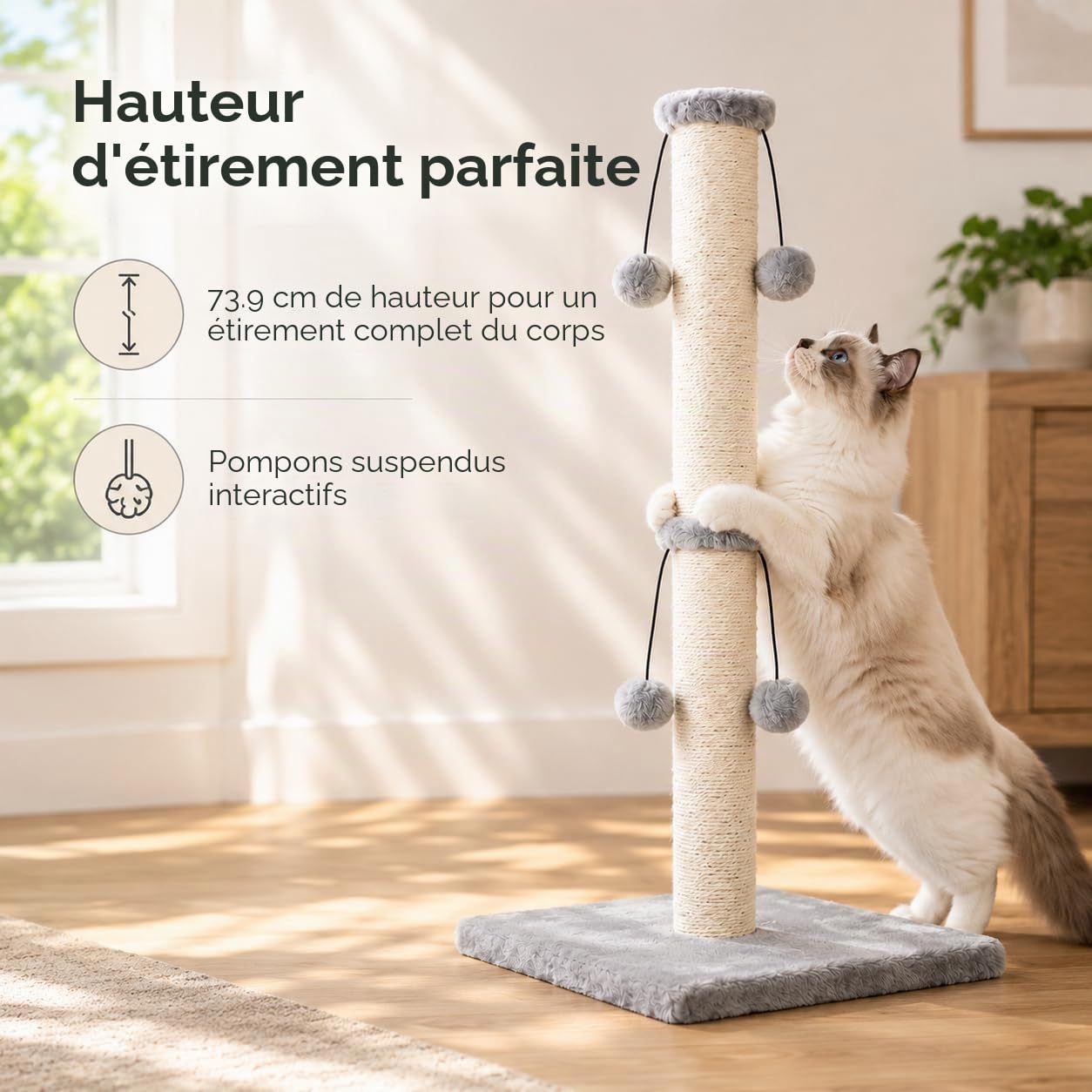 Dimaka Grattez naturellement la corde de chanvre pour chat, jouet pour chaton griffant 4 balles - Le chat gratte la pile