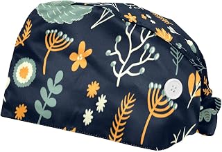 2 Pieces Working Hat with Buttons Adjustable Sweatband Bouffant Hats Unisex Tie Back Hats Forest Animal Owls Bear