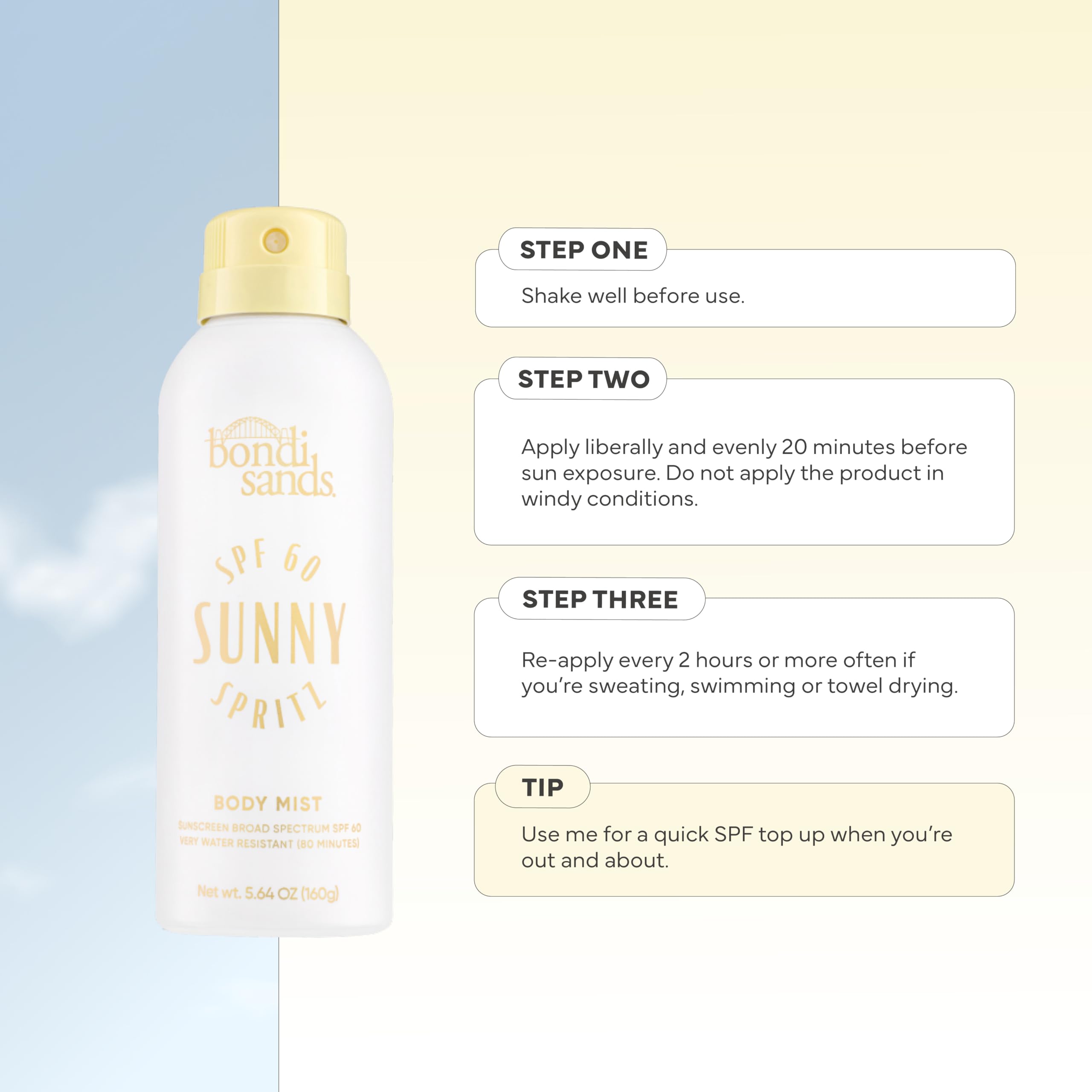 Bondi Sands Sunny Spritz SPF 60 Body Mist, Nourishing + Hydrating Broad Spectrum Sunscreen Spray, Dermatologist-Approved, Water-Resistant, 5.64 Oz